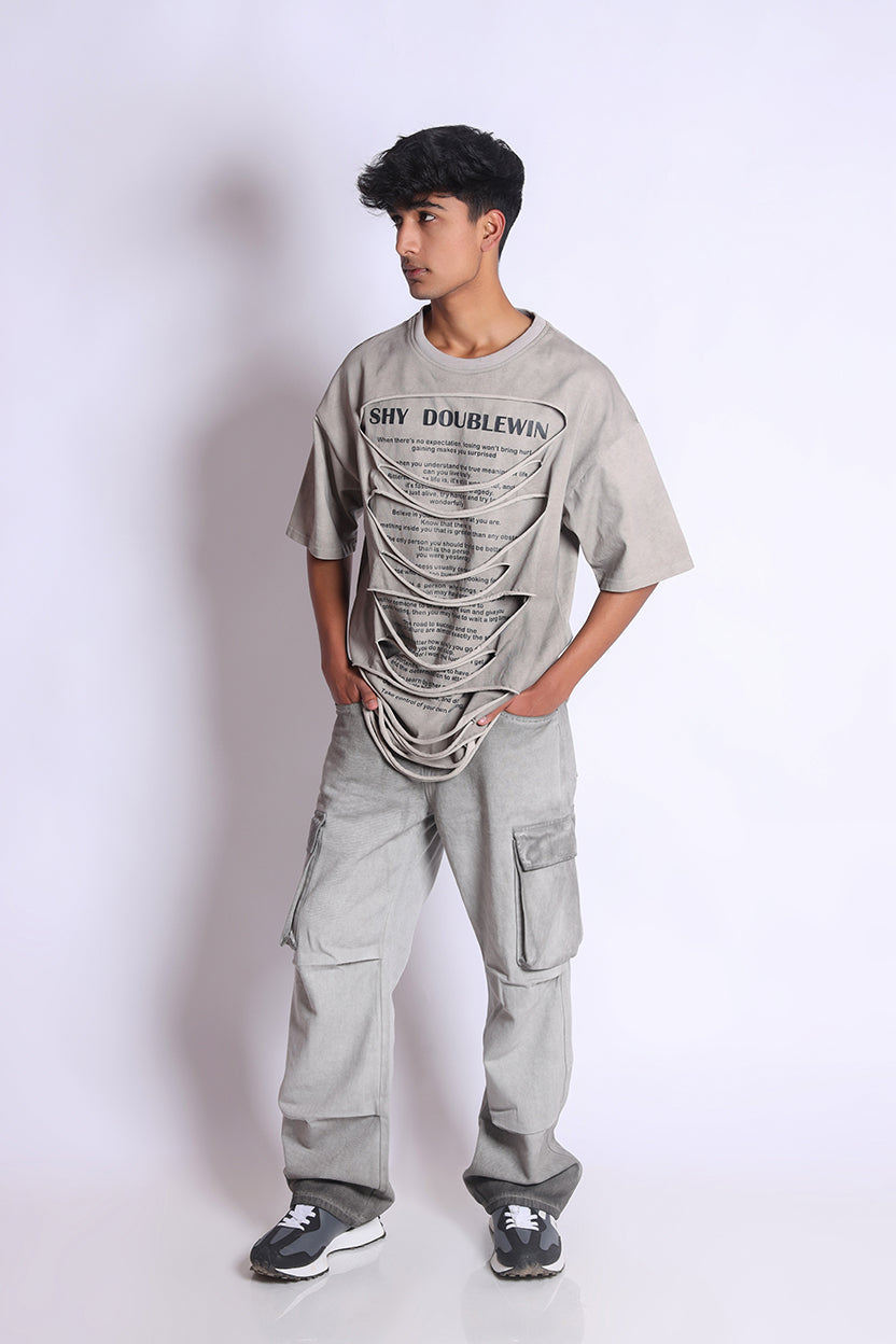Cut Out Crew Neck T-Shirt Grey