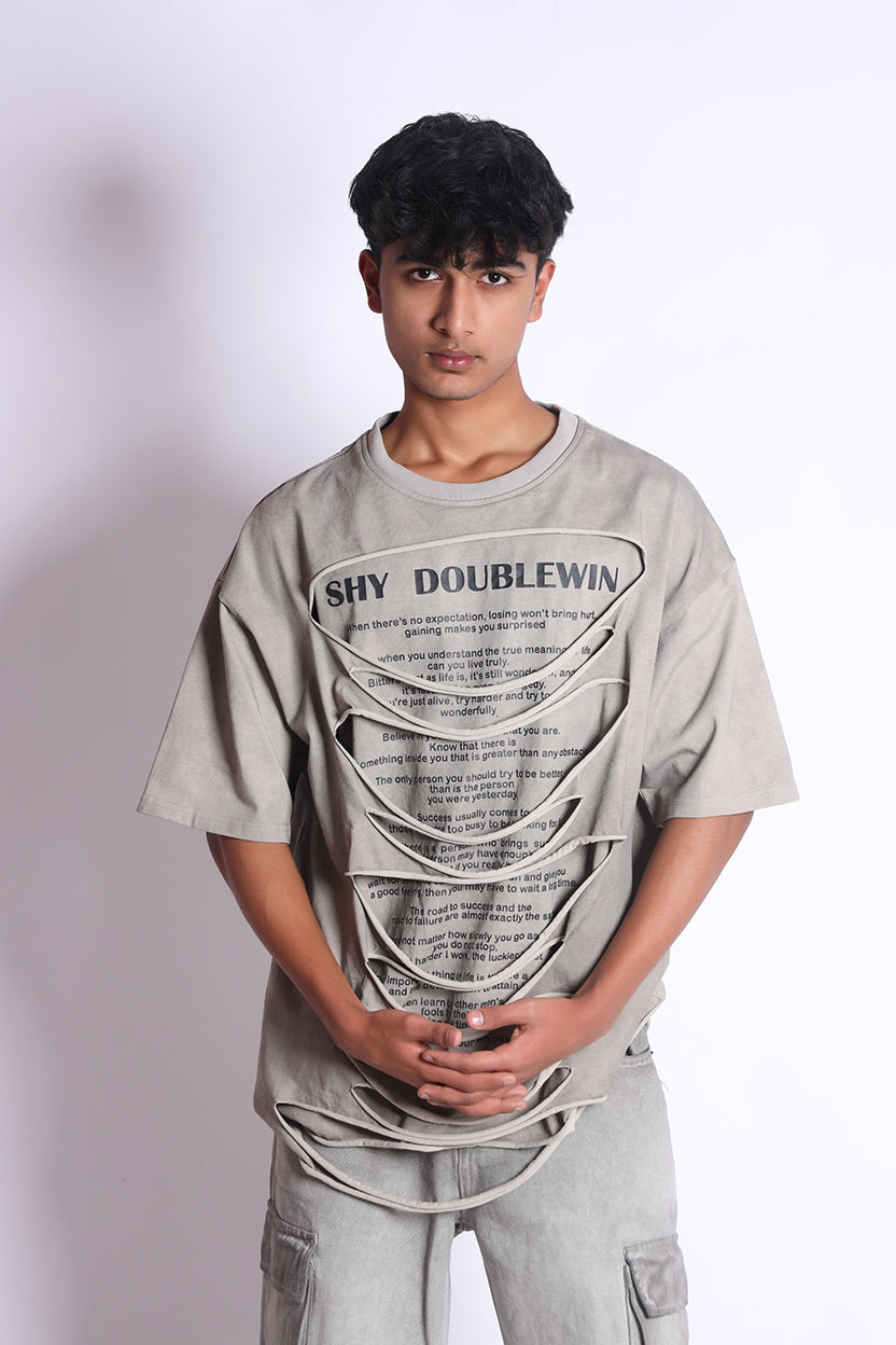 Cut Out Crew Neck T-Shirt Grey