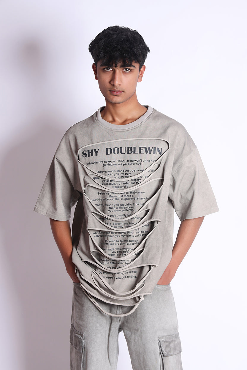 Cut Out Crew Neck T-Shirt Grey