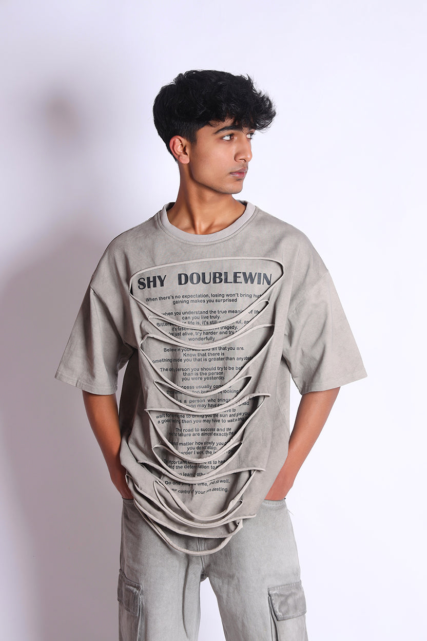 Cut Out Crew Neck T-Shirt Grey