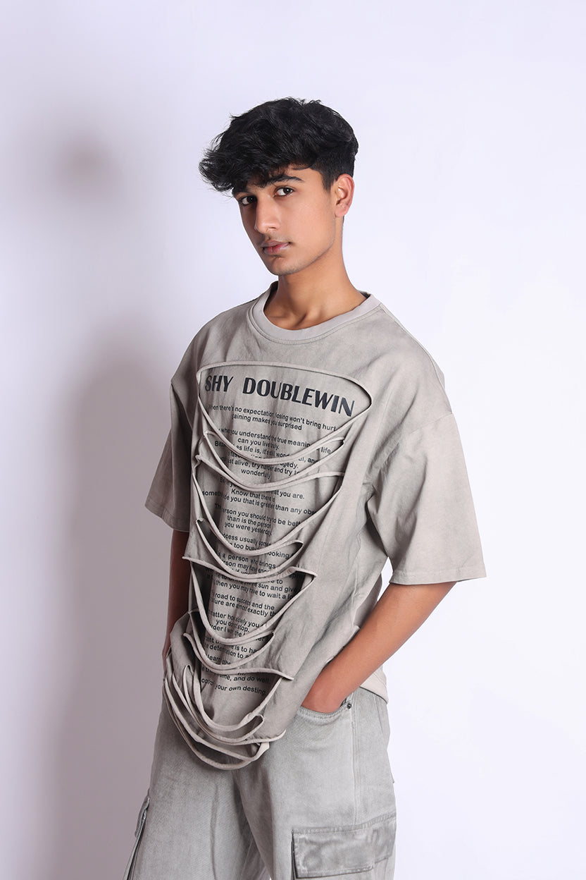Cut Out Crew Neck T-Shirt Grey
