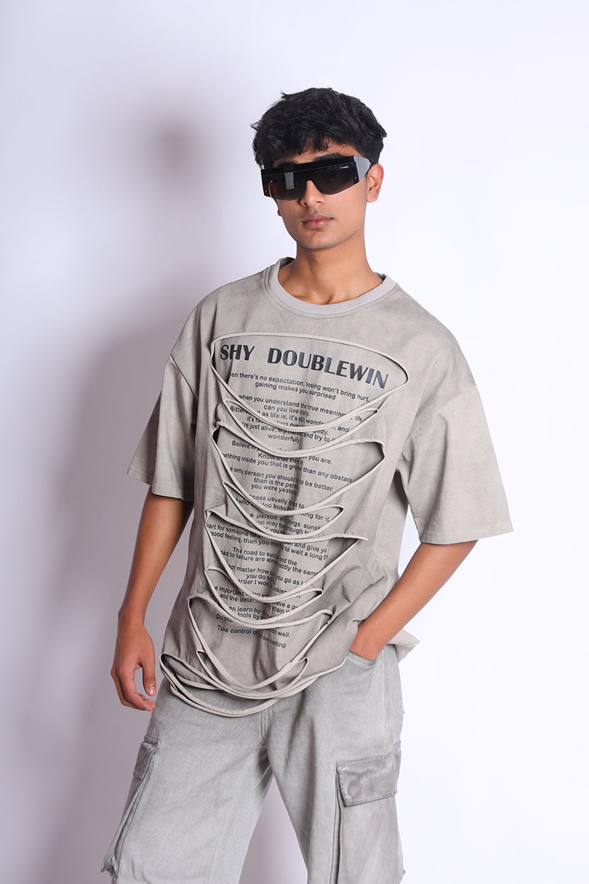 Cut Out Crew Neck T-Shirt Grey