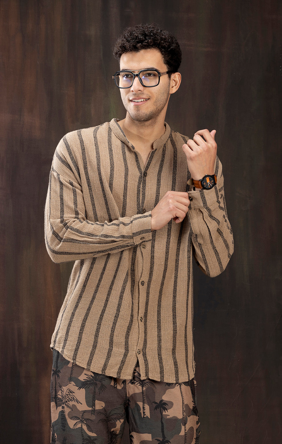 BROWN AND BLACK FULL SLEEVE STRIPED SHIRT