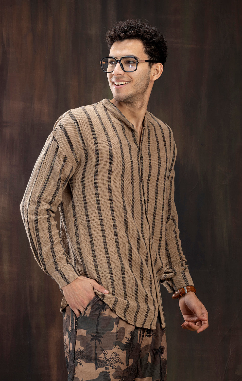 BROWN AND BLACK FULL SLEEVE STRIPED SHIRT