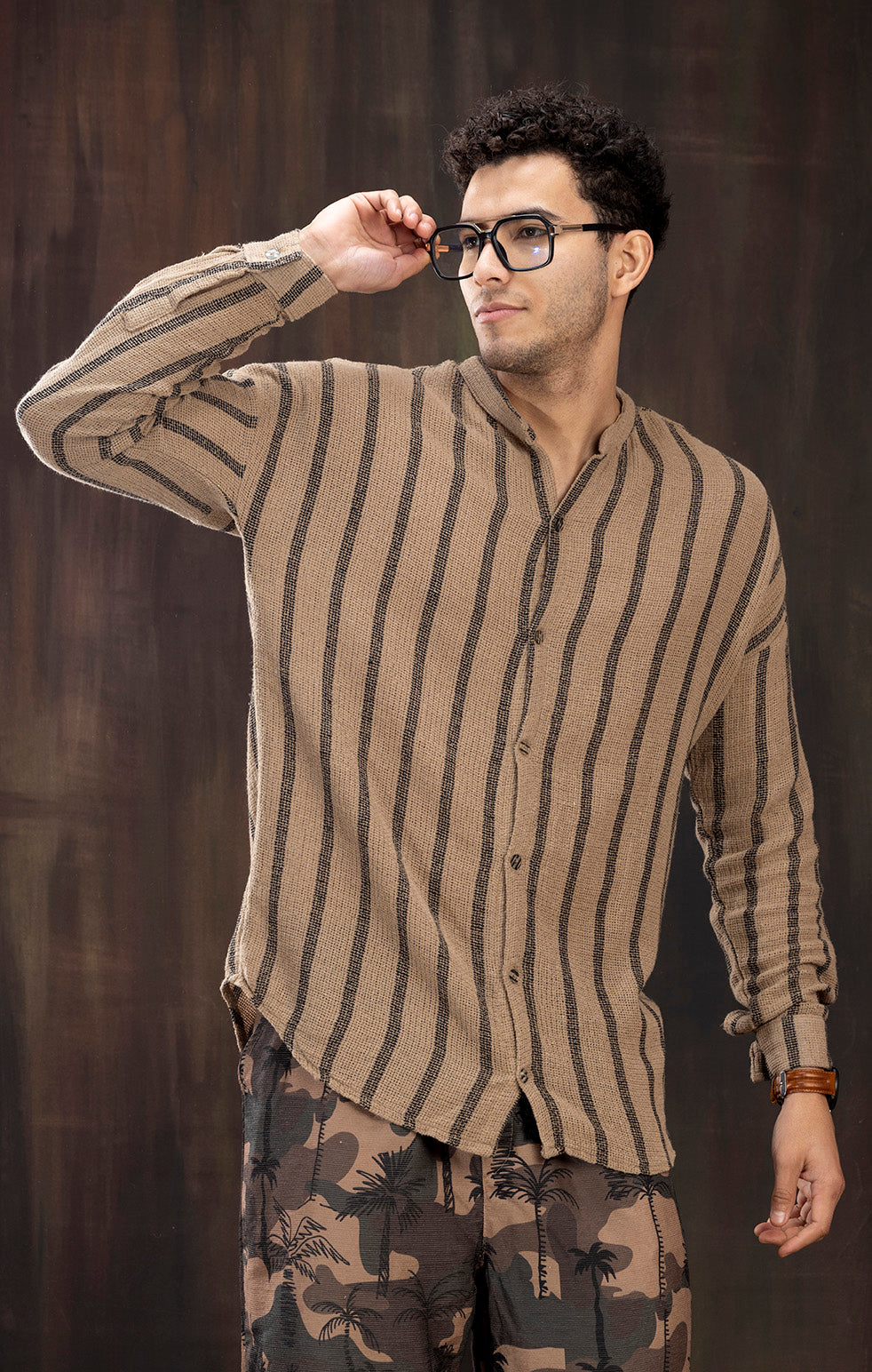BROWN AND BLACK FULL SLEEVE STRIPED SHIRT
