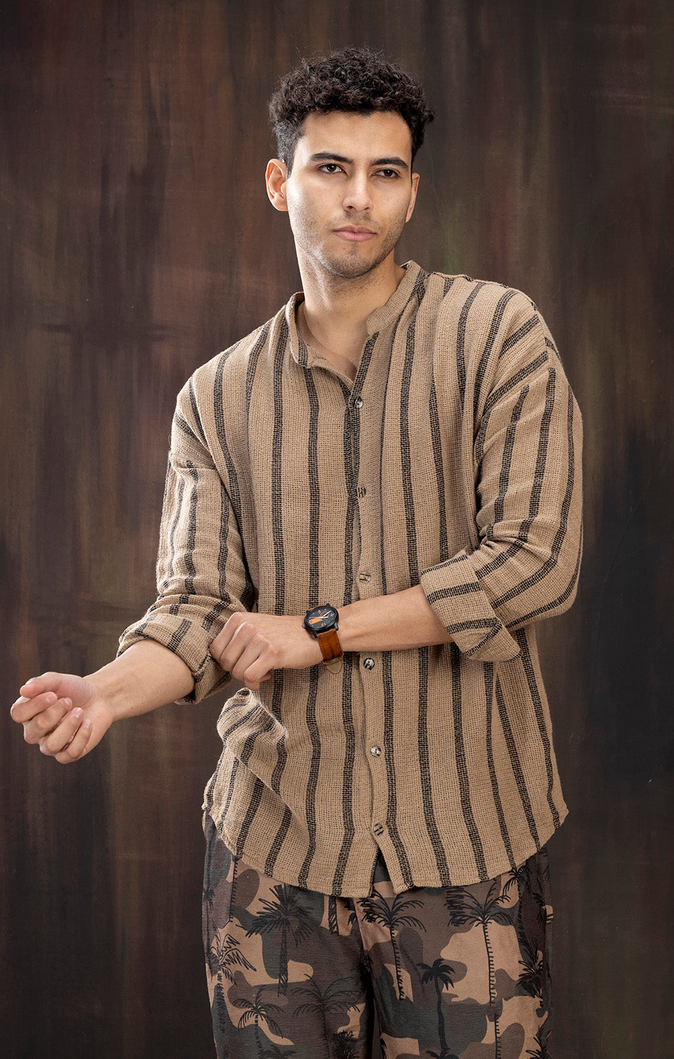 BROWN AND BLACK FULL SLEEVE STRIPED SHIRT