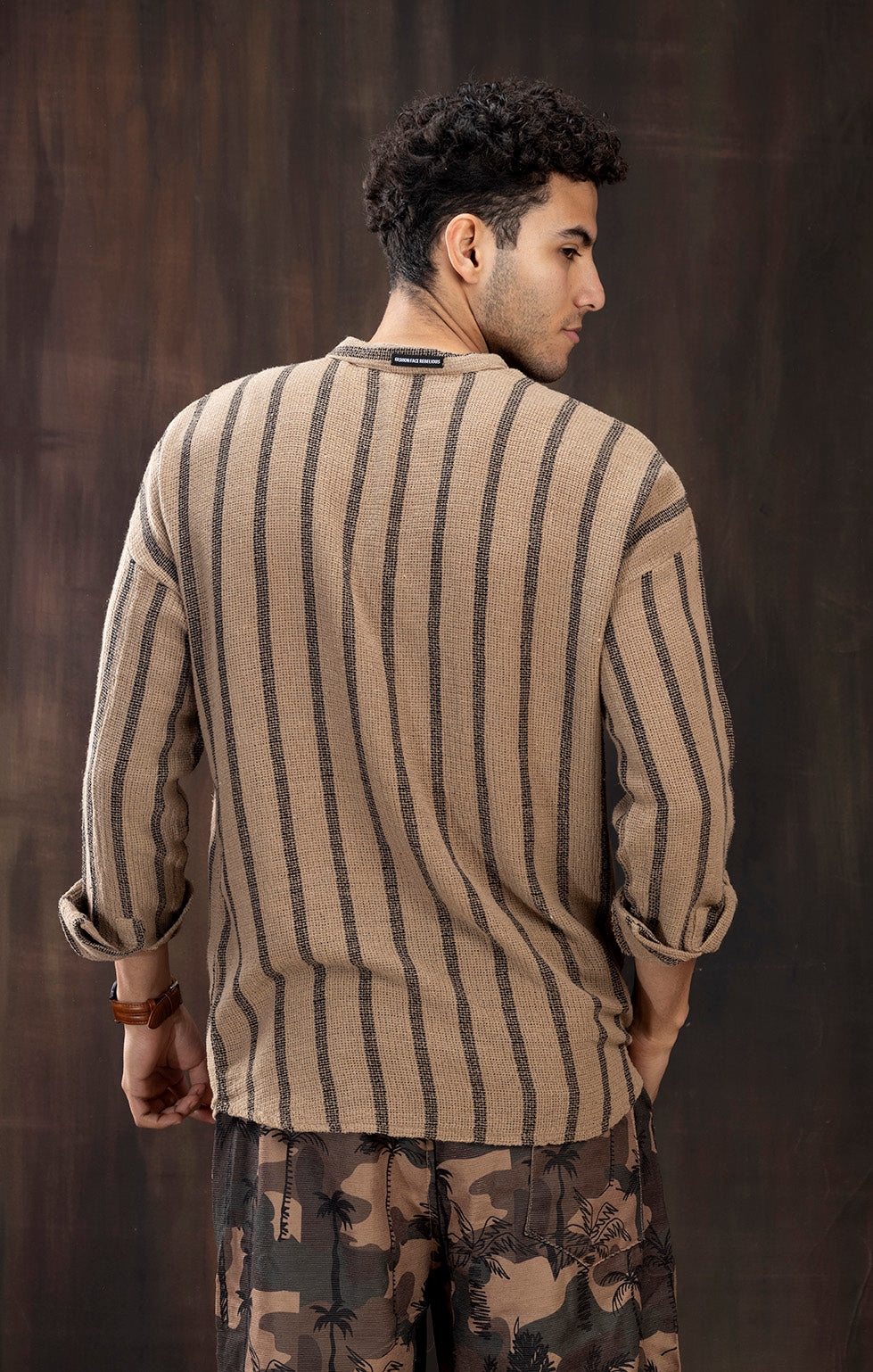 BROWN AND BLACK FULL SLEEVE STRIPED SHIRT