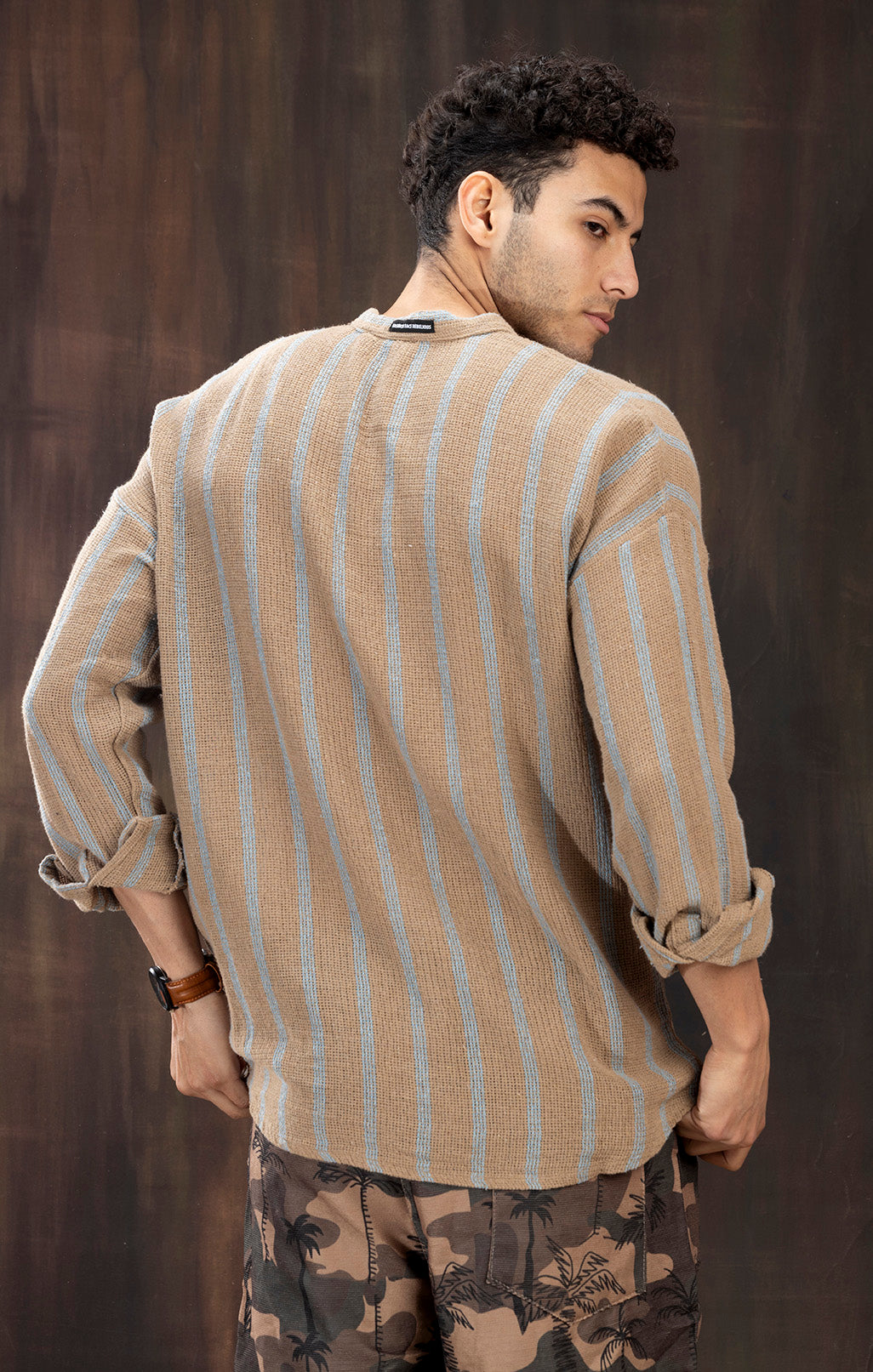 LINEN BROWN & BLUE STRIPE FULL SLEEVE SHIRT