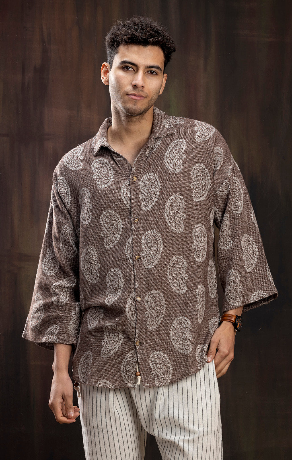 BROWN AND WHITE MOTIVE SHIRT