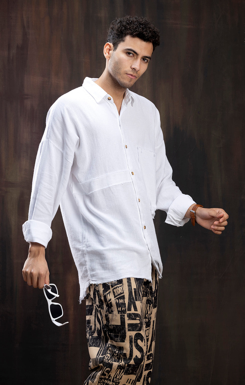 WHITE LINEN FULL SLEEVE SHIRT