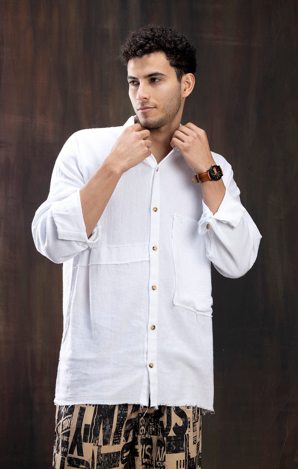 WHITE LINEN FULL SLEEVE SHIRT