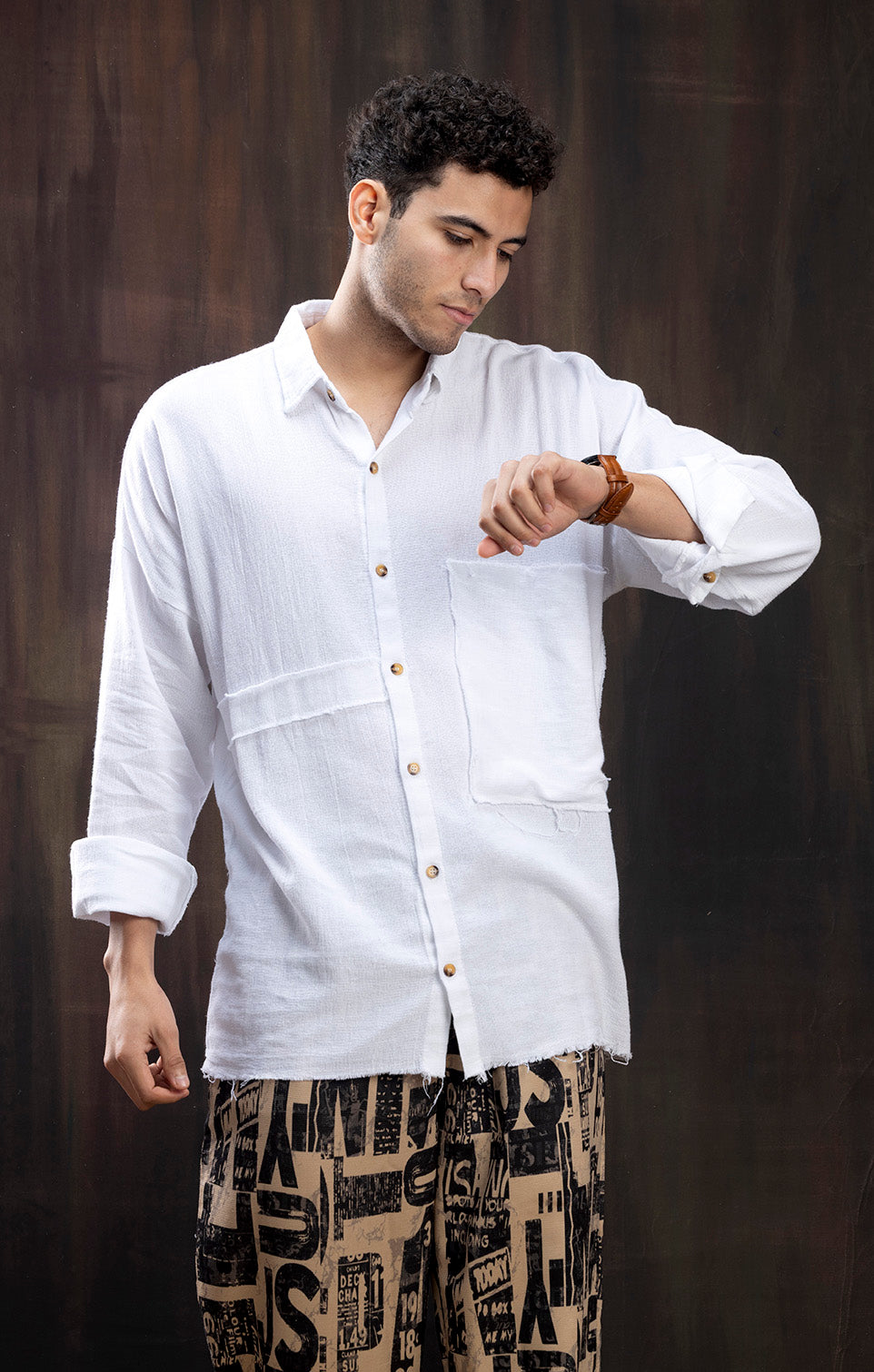 WHITE LINEN FULL SLEEVE SHIRT
