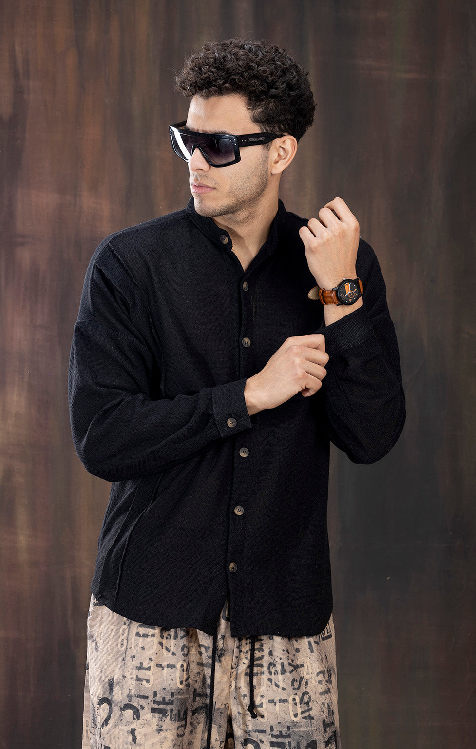 BLACK KNITTED FULL SLEEVE SHIRT