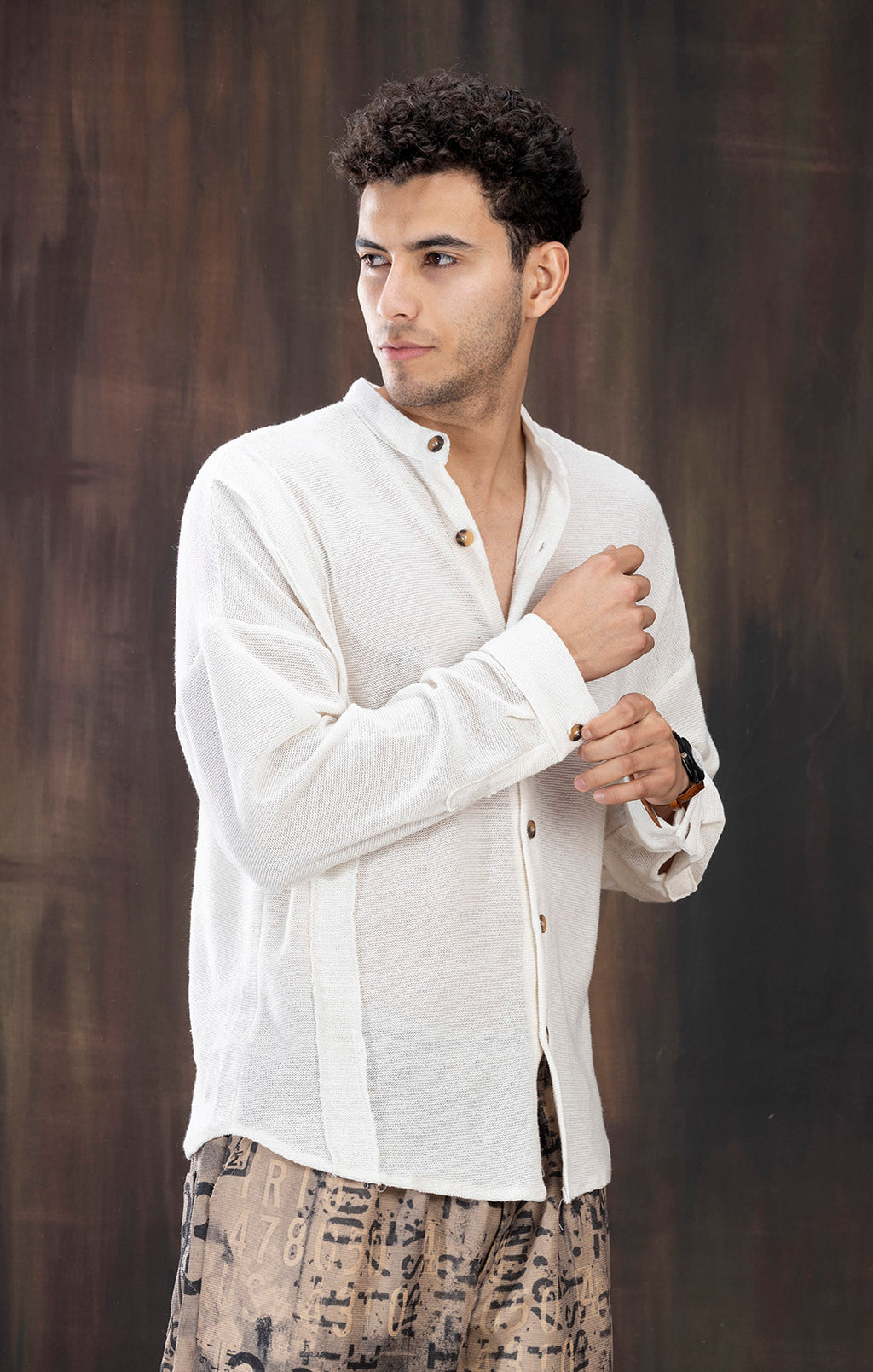WHITE KNITTED FULL SLEEVE SHIRT
