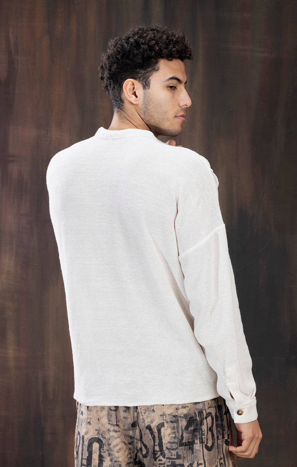 WHITE KNITTED FULL SLEEVE SHIRT