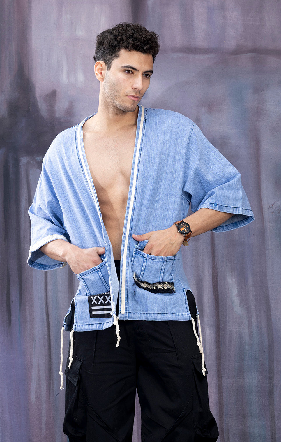 BLUE DENIM HALF SLEEVE JACKET