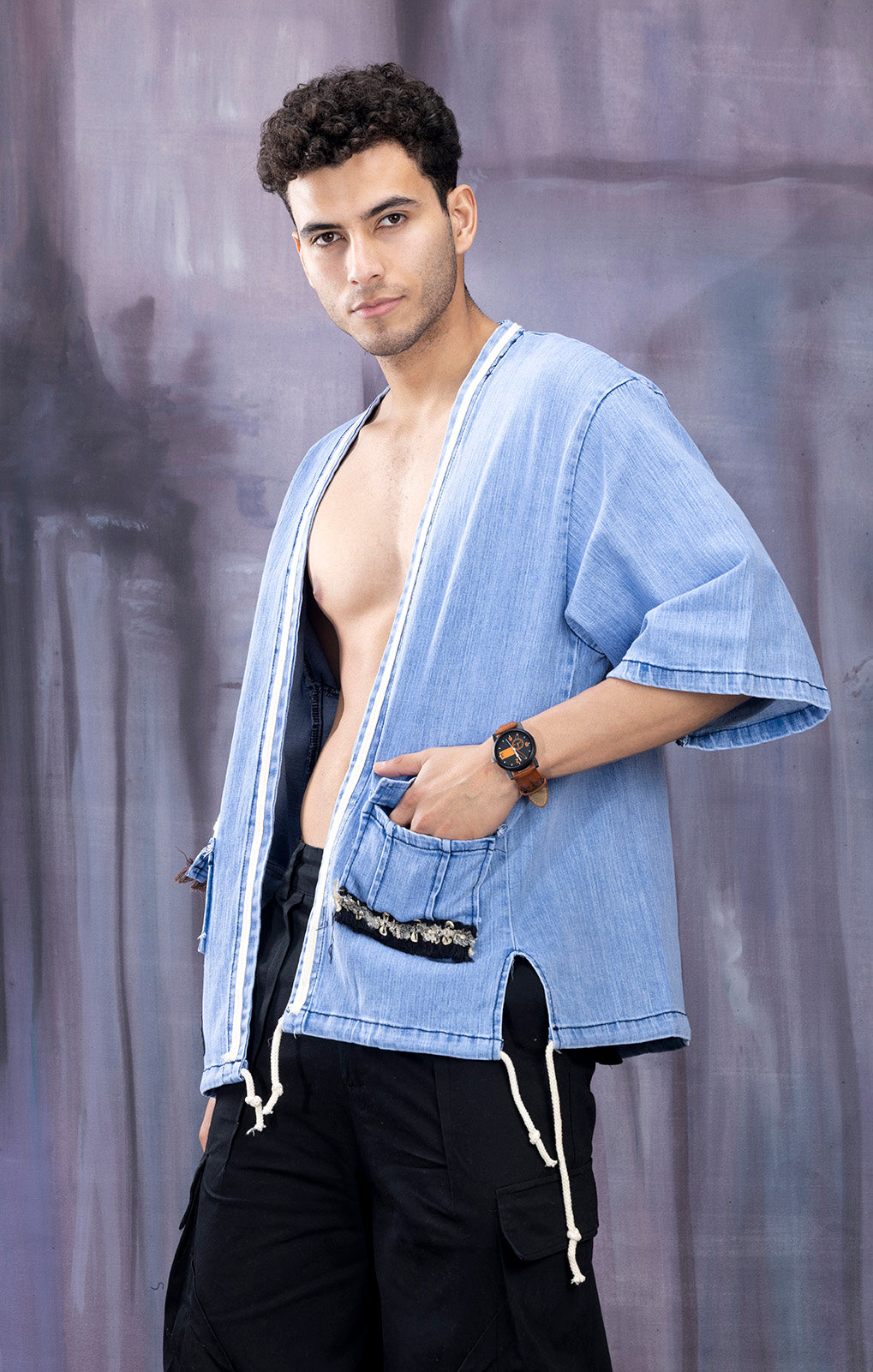 BLUE DENIM HALF SLEEVE JACKET