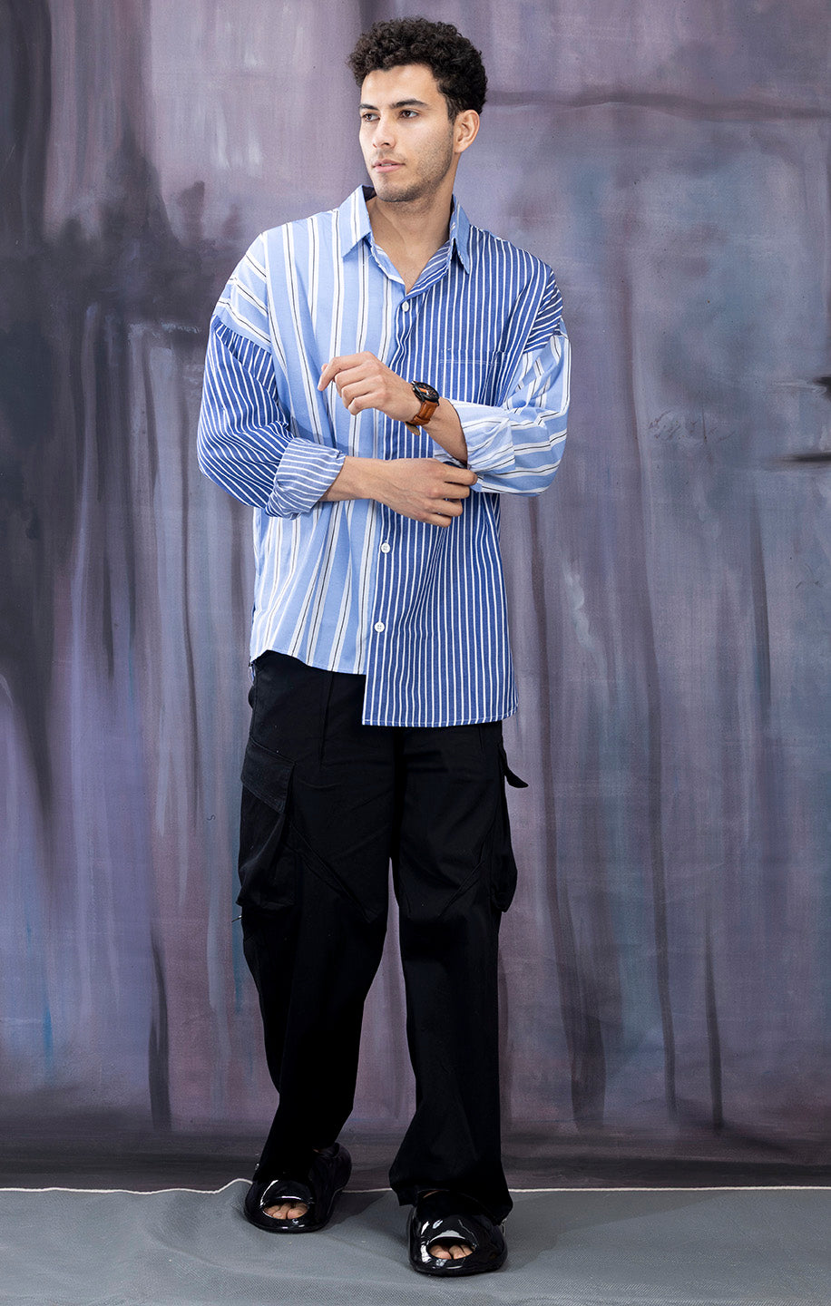 BLUE STRIPED ASYMMETRICAL SHIRT