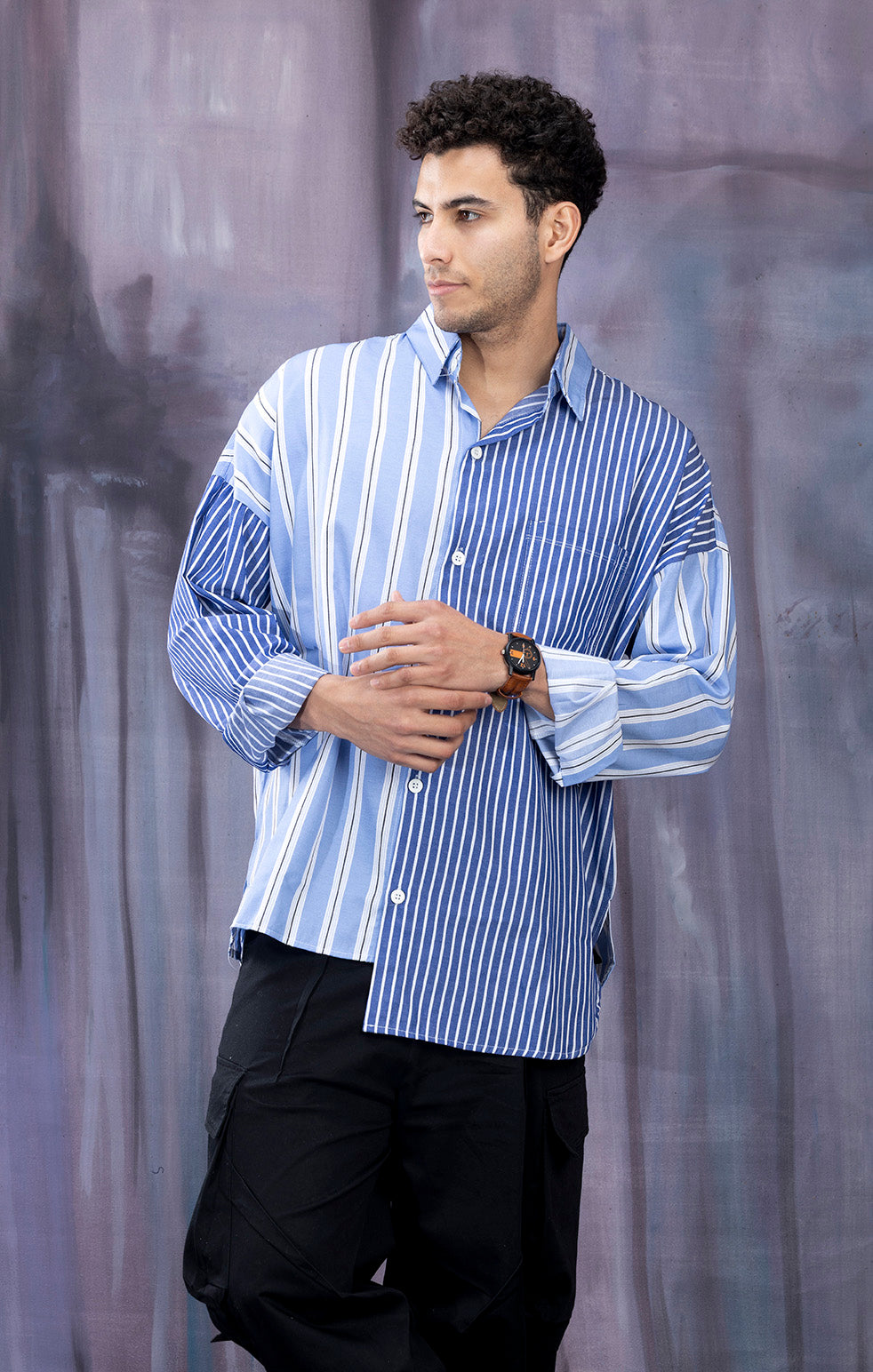 BLUE STRIPED ASYMMETRICAL SHIRT