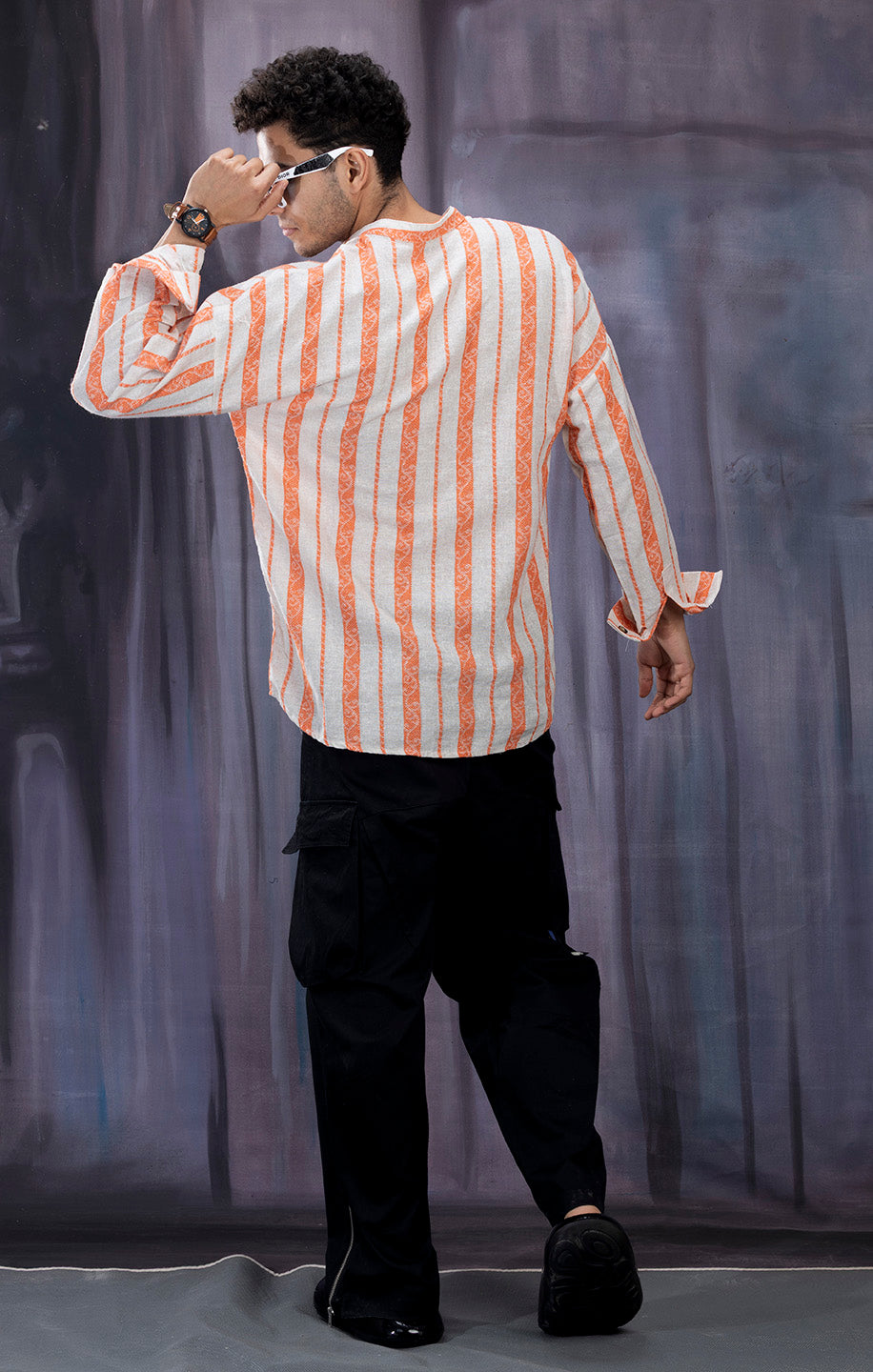 ORANGE & WHITE  STRIPE FULL SLEEVE SHIRT