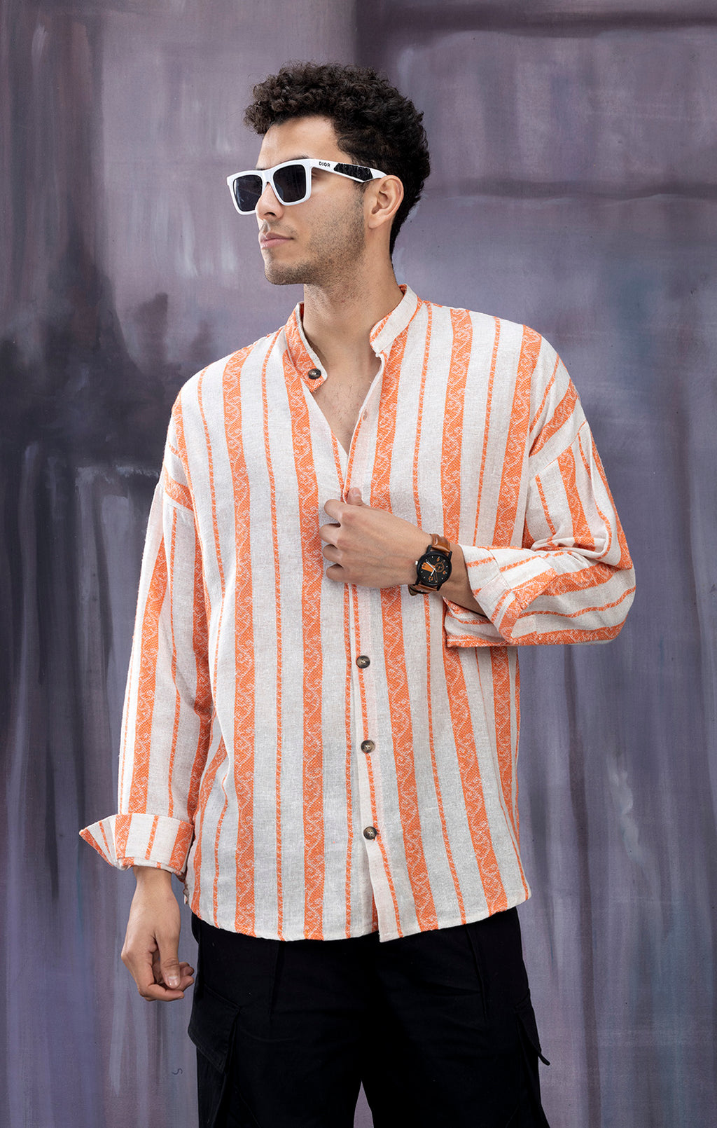 ORANGE & WHITE  STRIPE FULL SLEEVE SHIRT