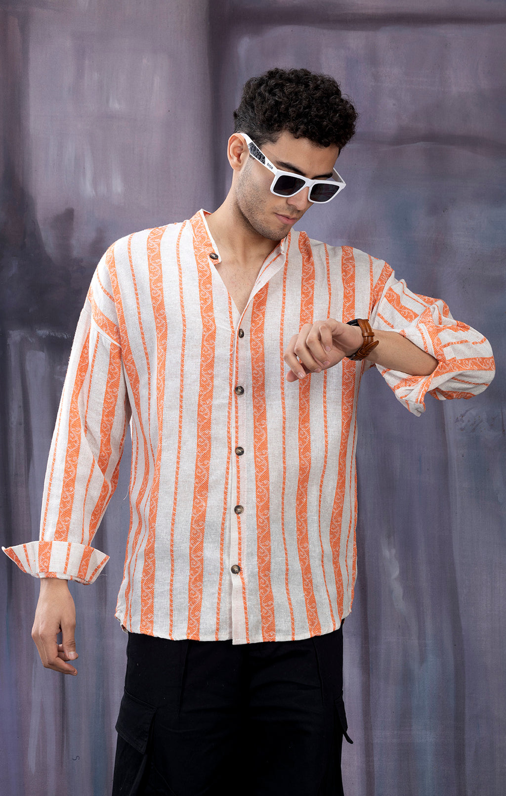 ORANGE & WHITE  STRIPE FULL SLEEVE SHIRT