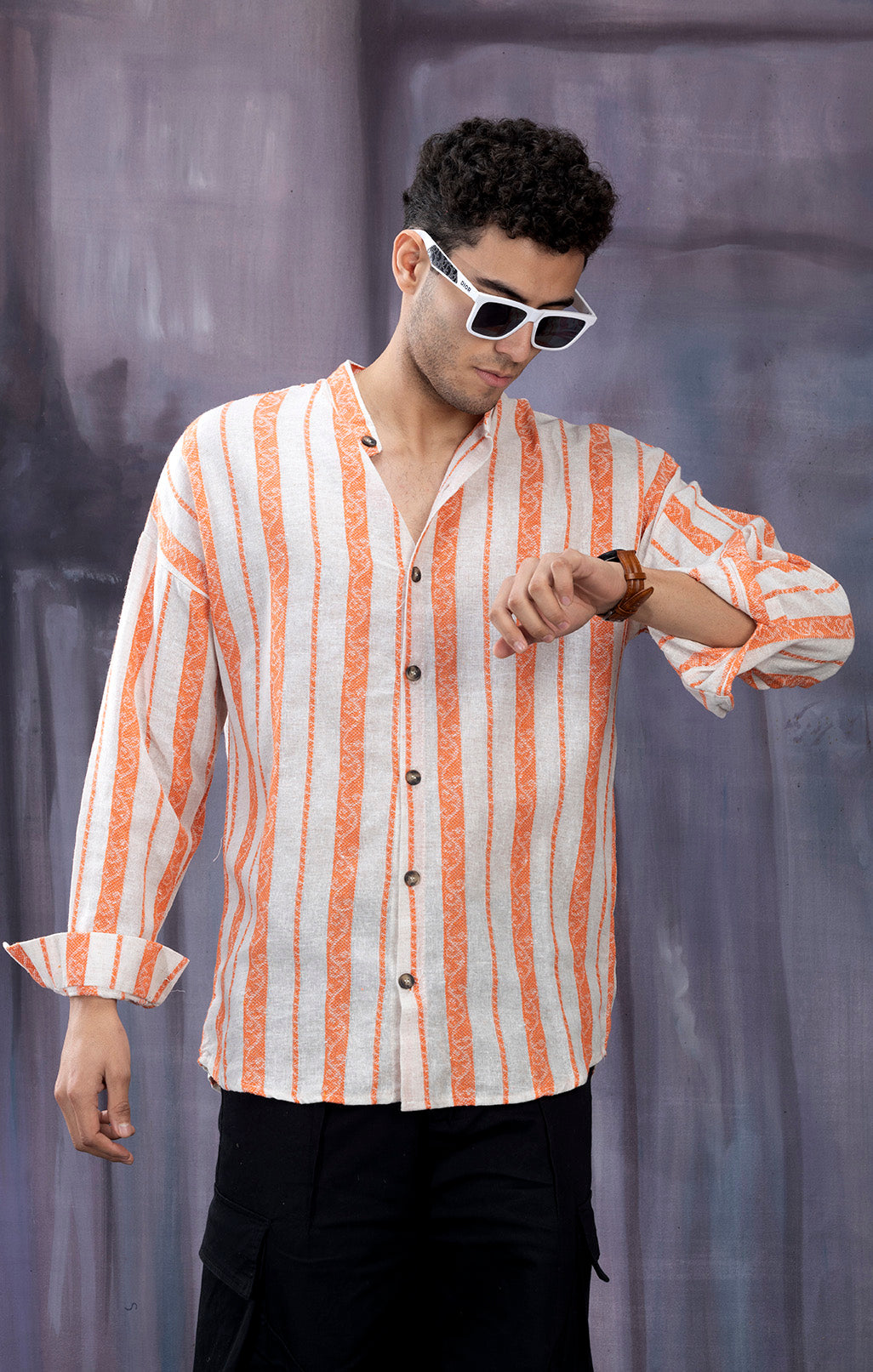 ORANGE & WHITE  STRIPE FULL SLEEVE SHIRT