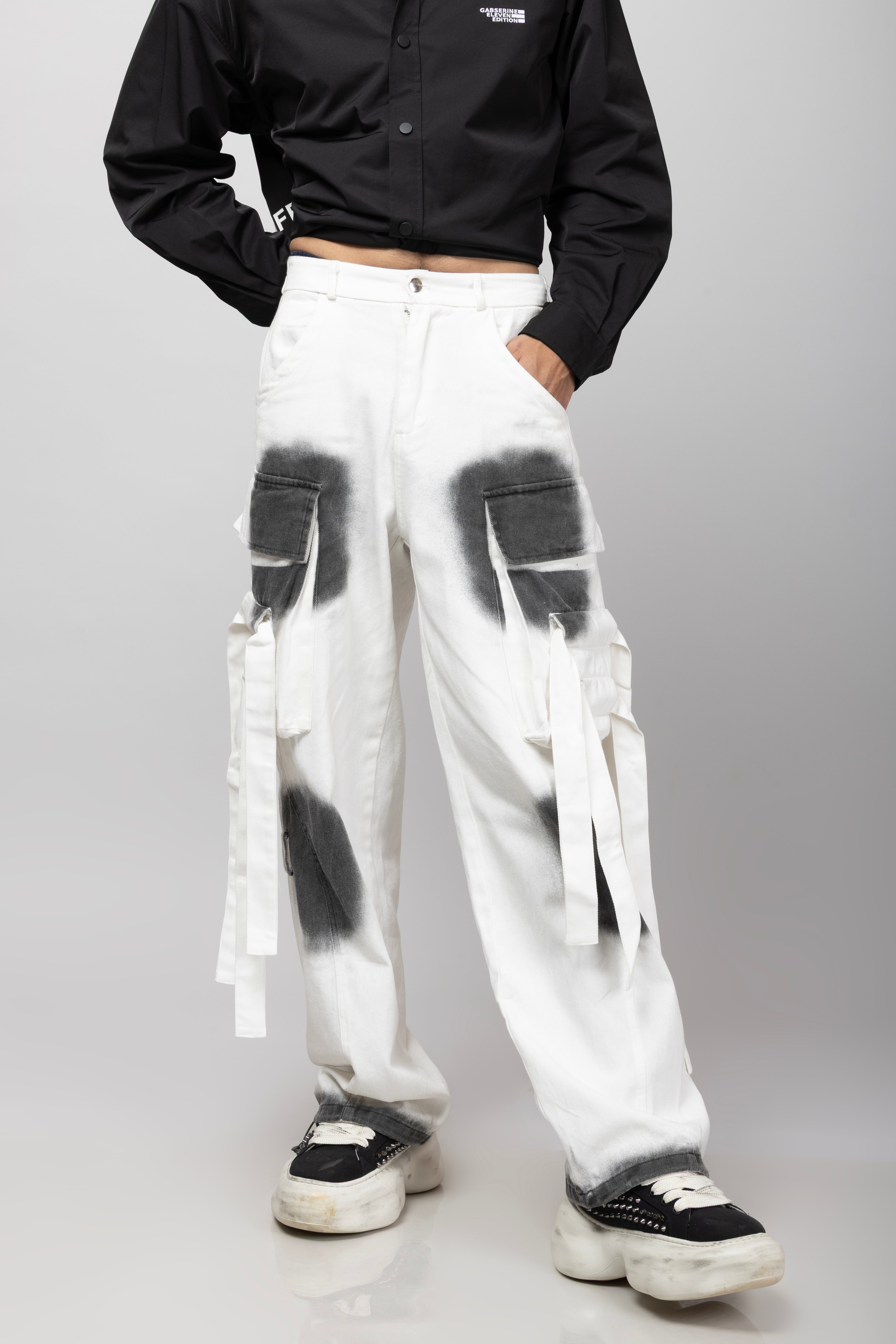 Ribbon Denim Cargo White