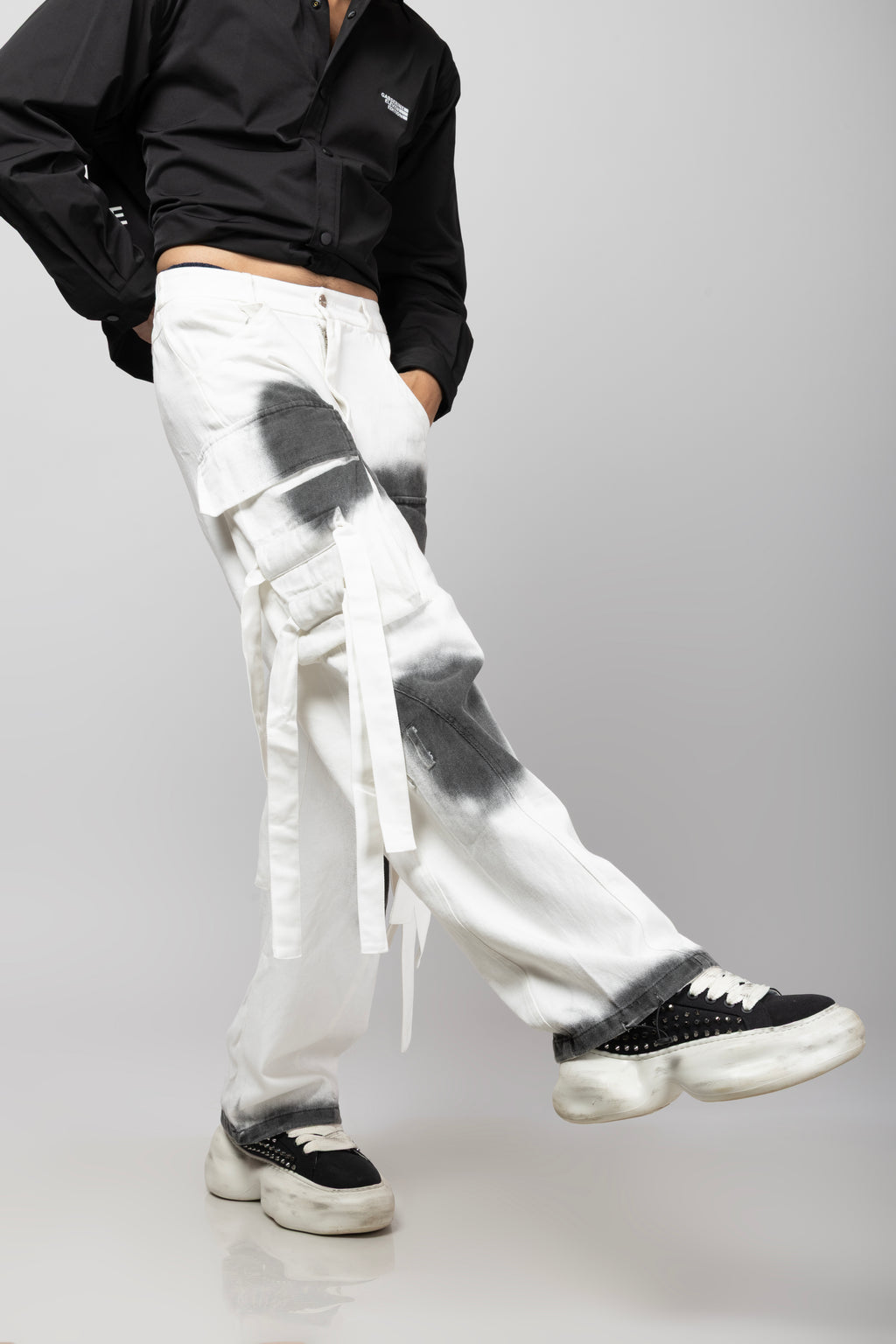 Ribbon Denim Cargo White