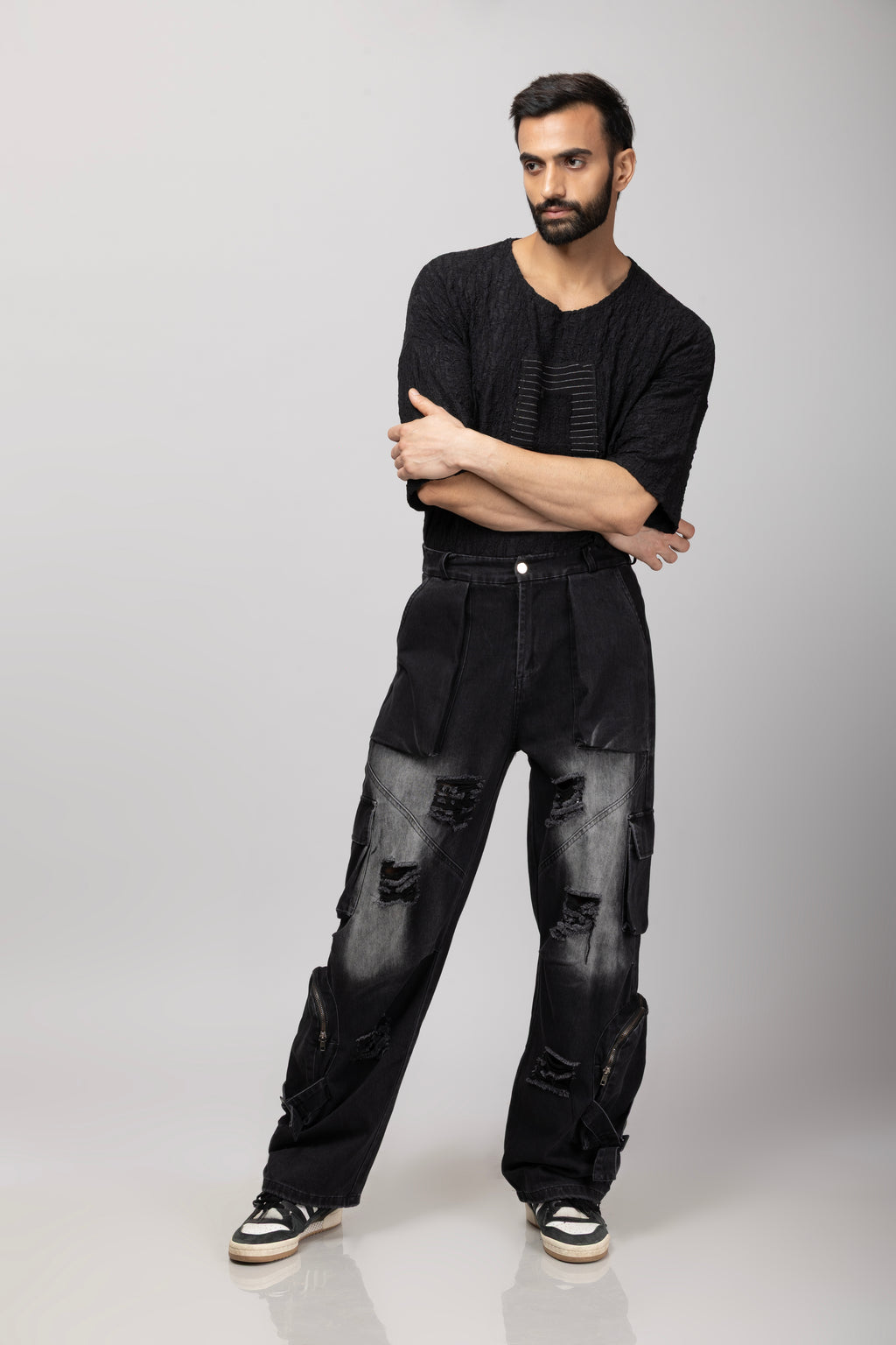 Denim Cargo Jeans Black