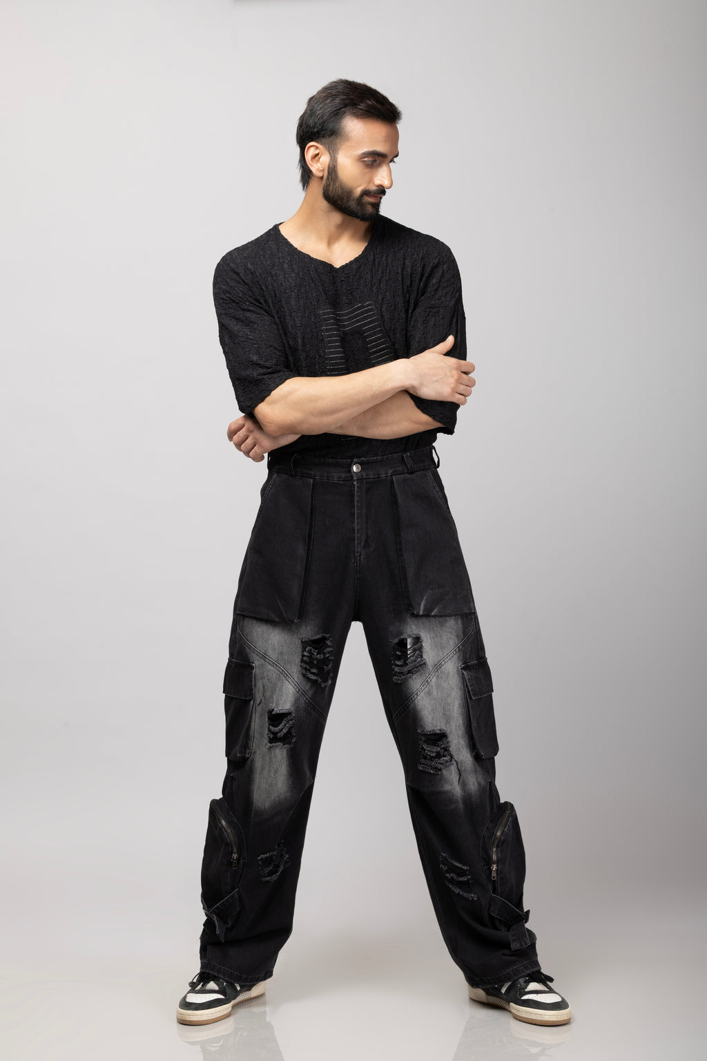 Denim Cargo Jeans Black