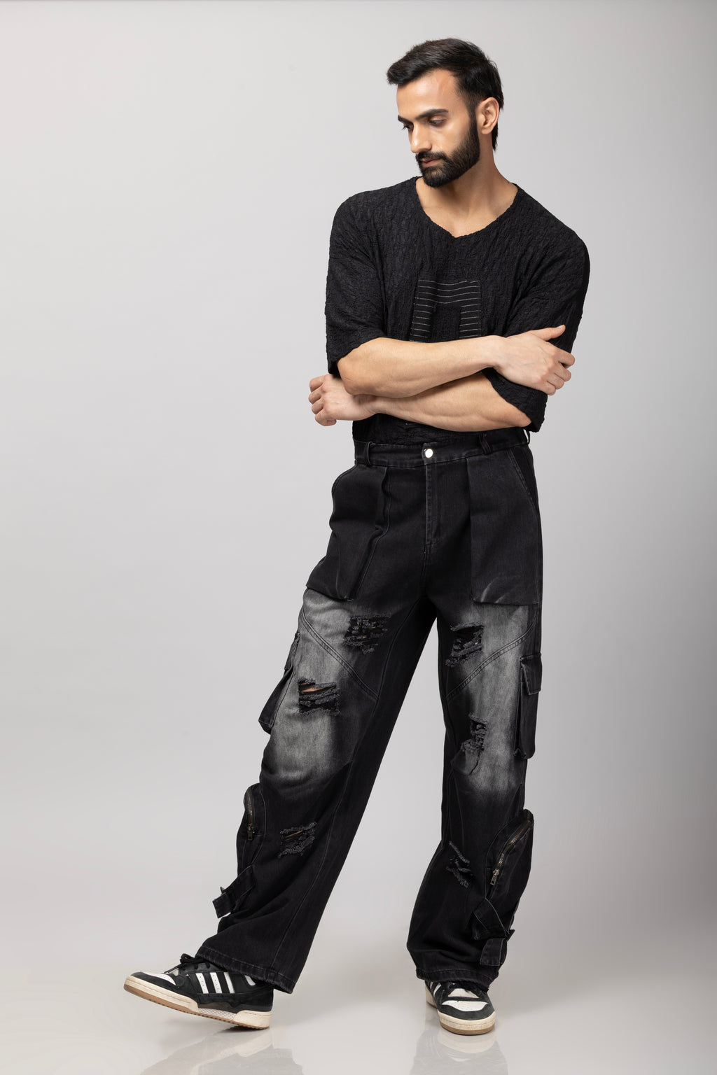 Denim Cargo Jeans Black
