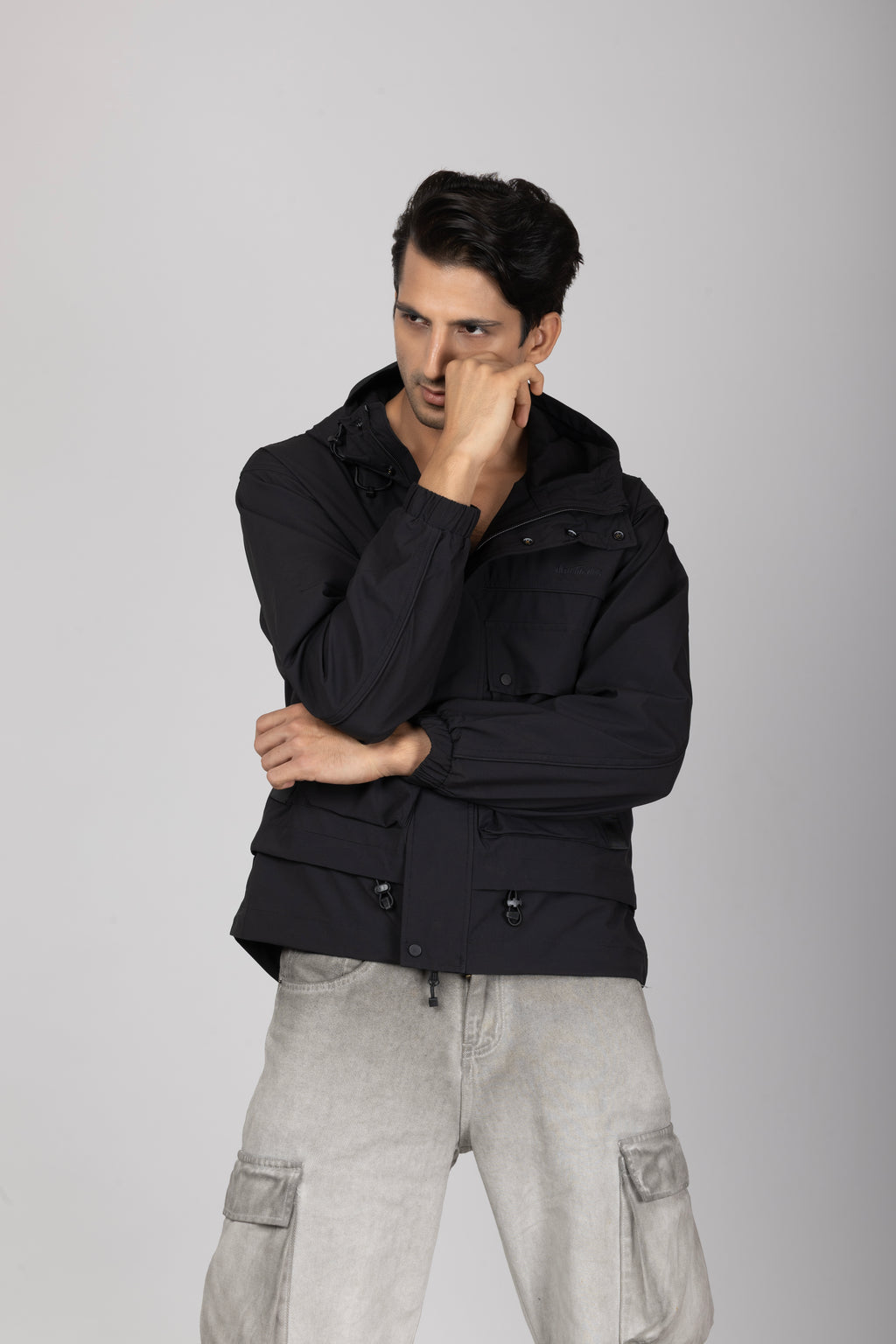 Big Pocket Black Hooded Jacket