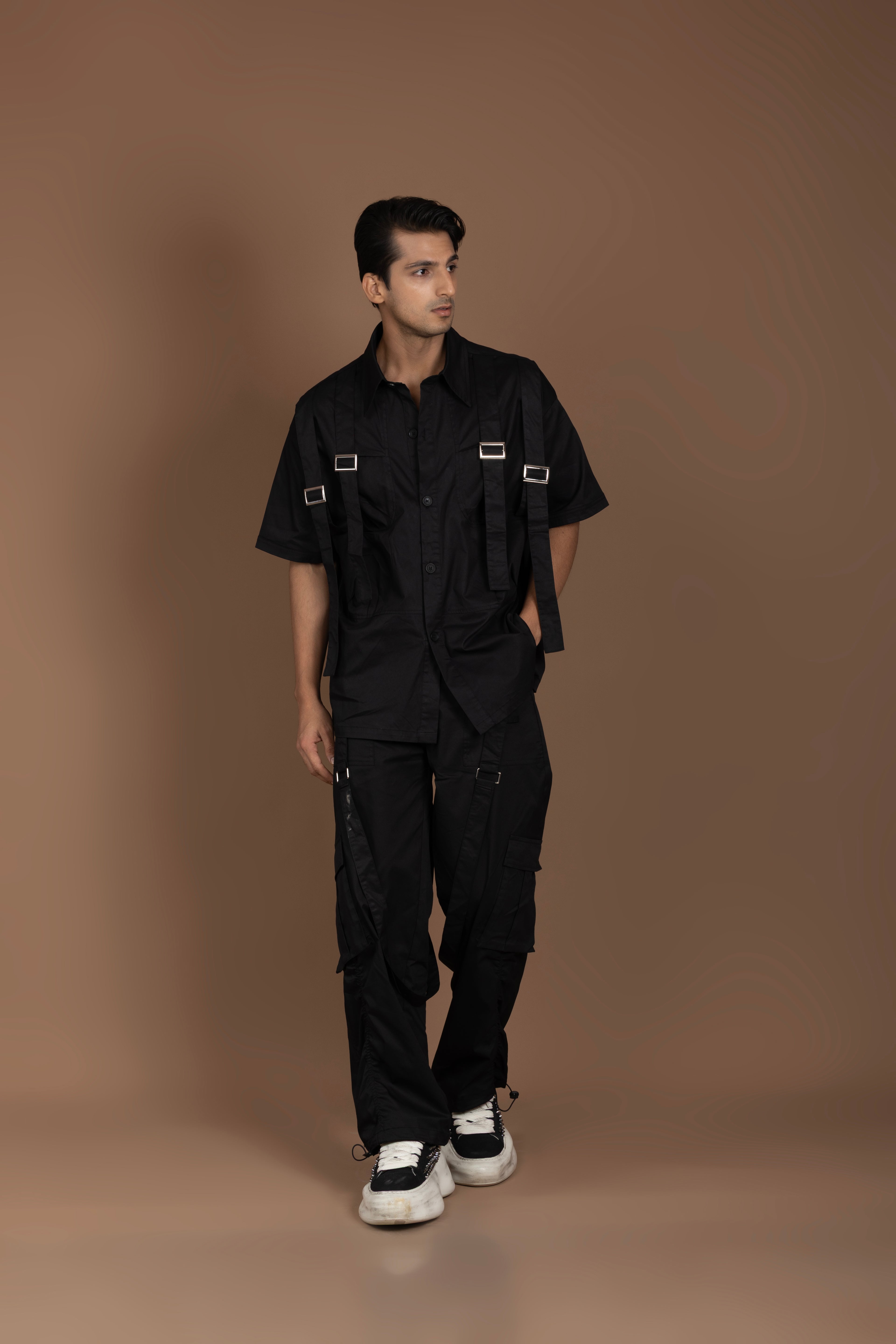 Belt Striped Black Cord Set