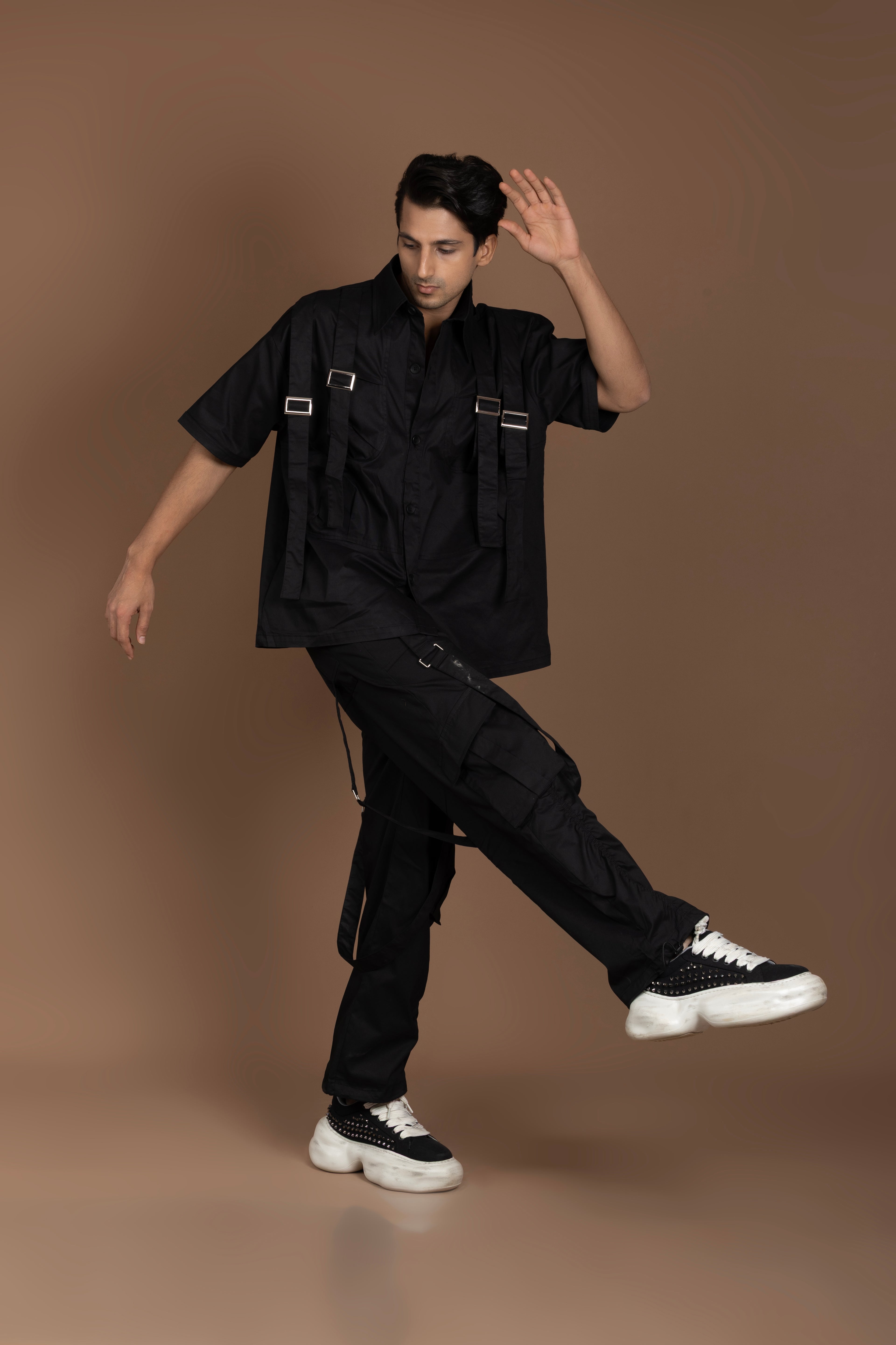 Belt Striped Black Cord Set