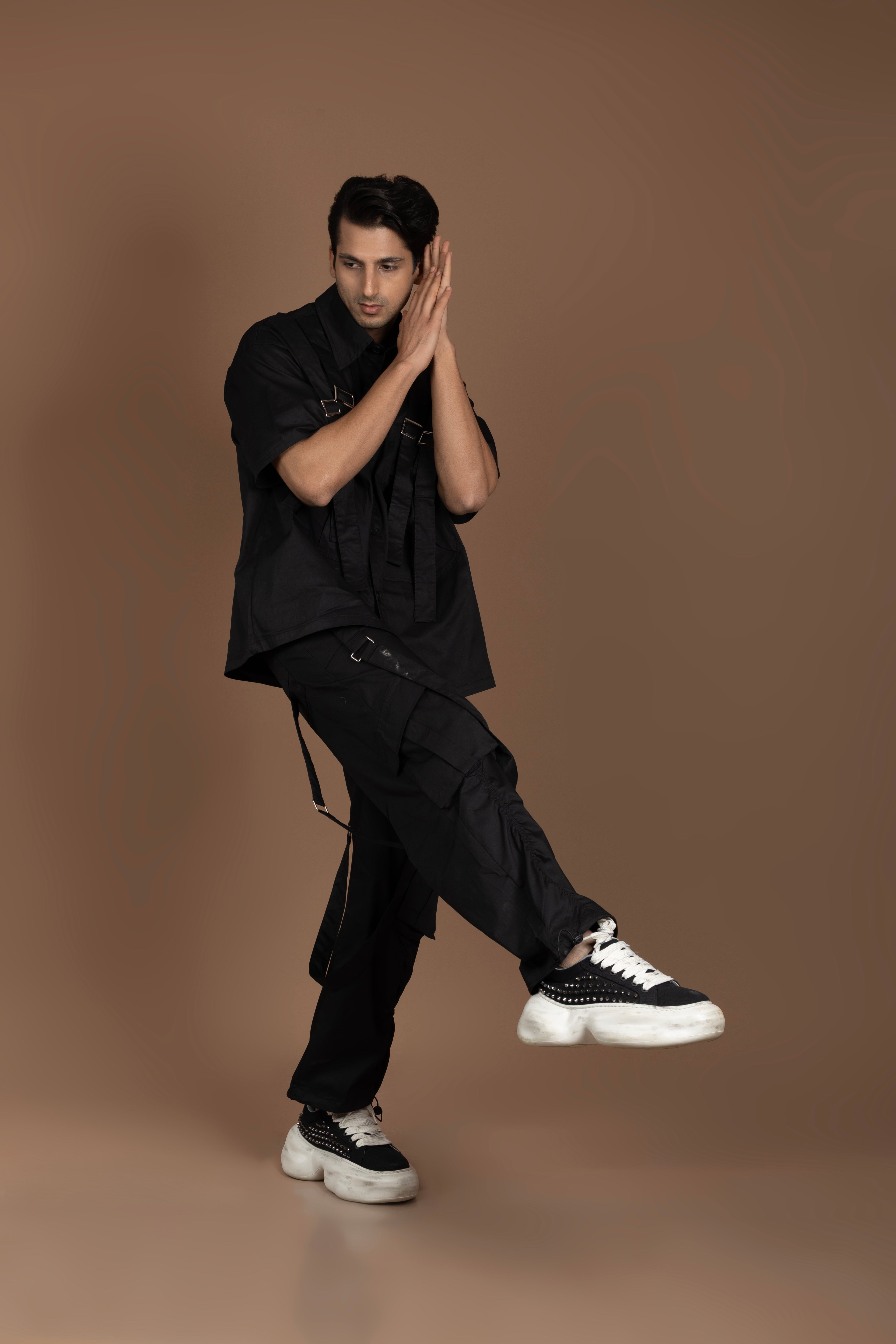 Belt Striped Black Cord Set