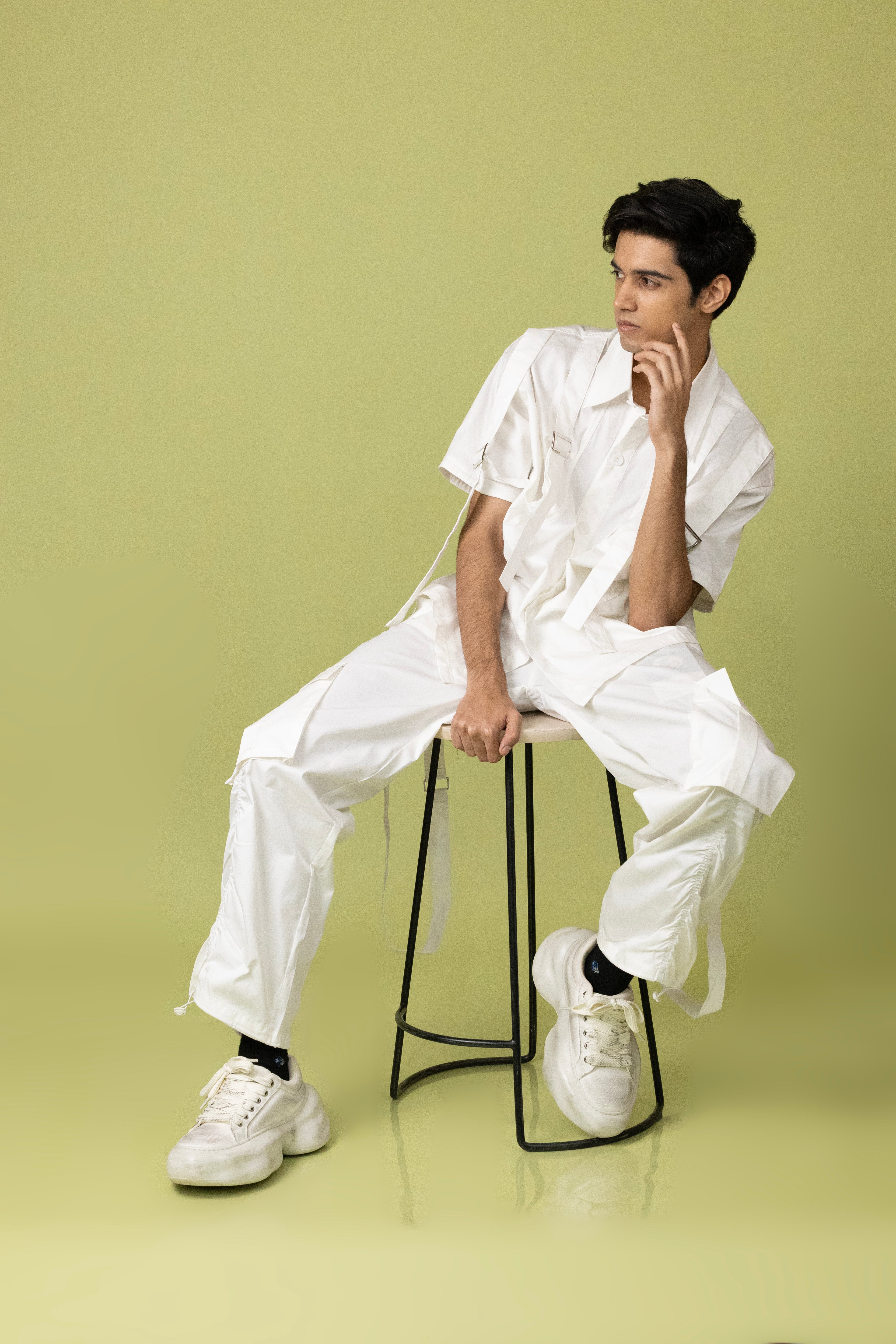 Belt Striped White Cord Set