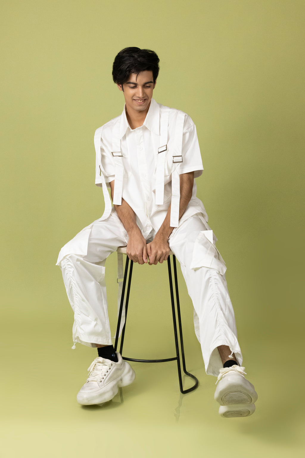 Belt Striped White Cord Set