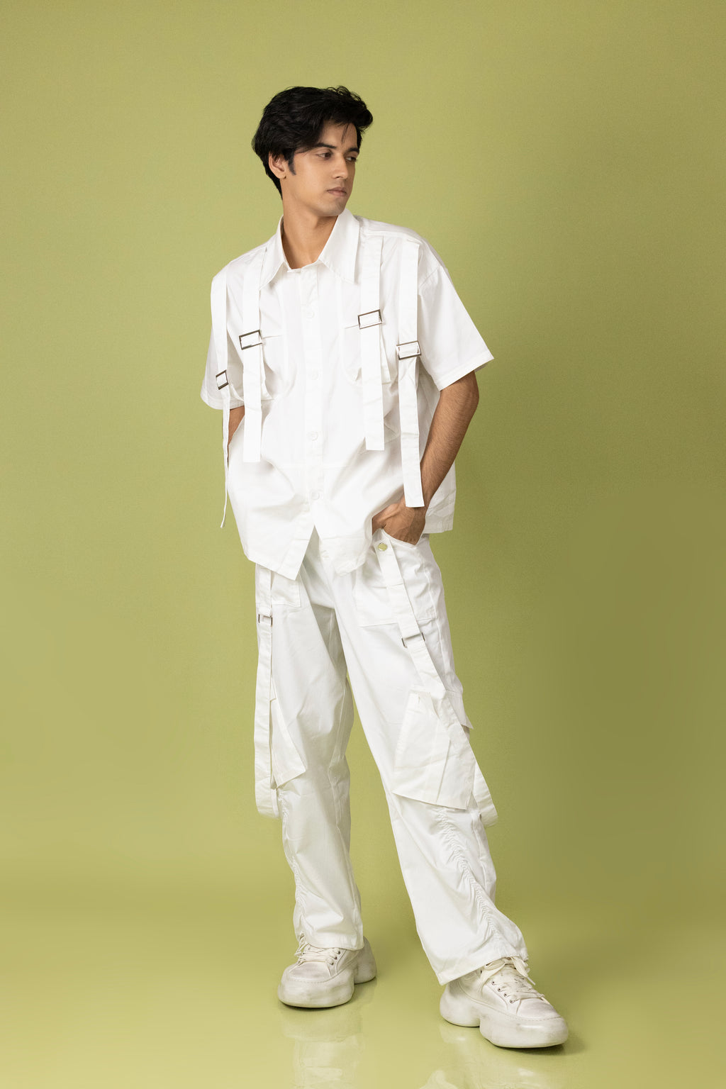 Belt Striped White Cord Set