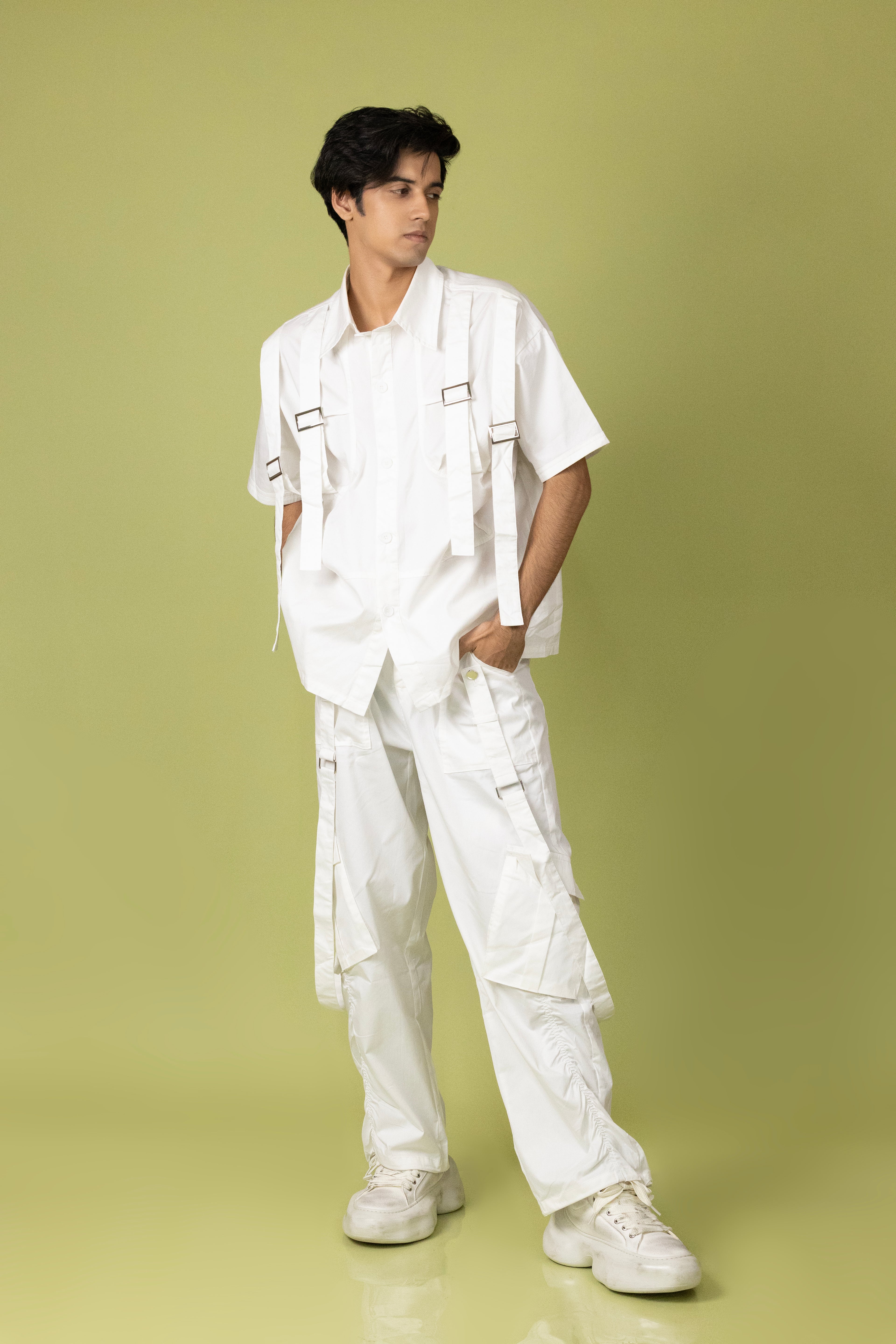 Belt Striped White Cord Set