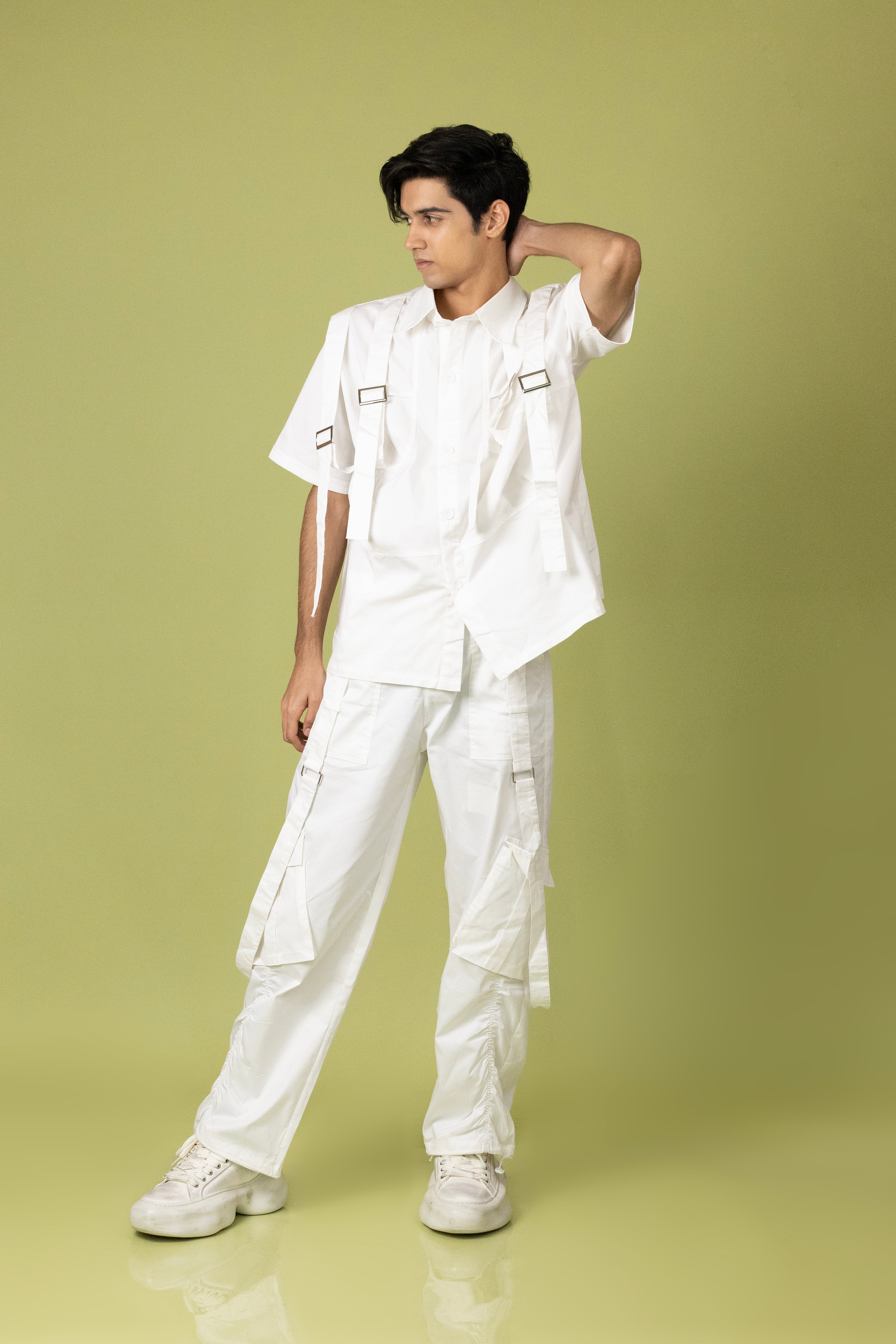 Belt Striped White Cord Set