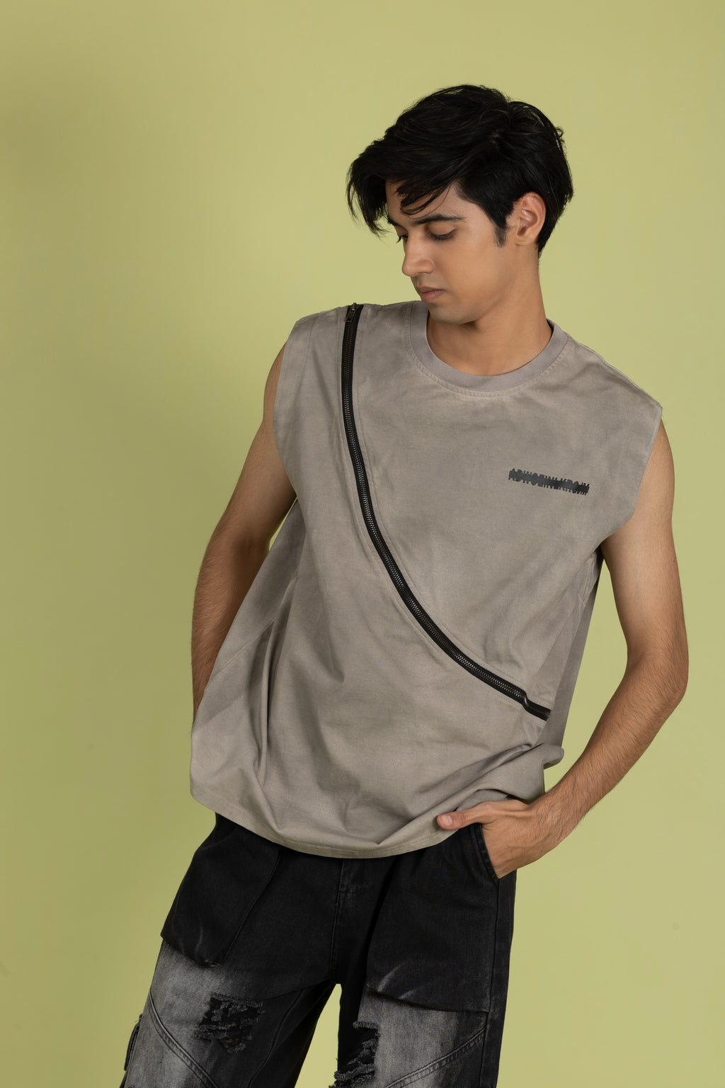 Zipper T-Shirt Light Brown