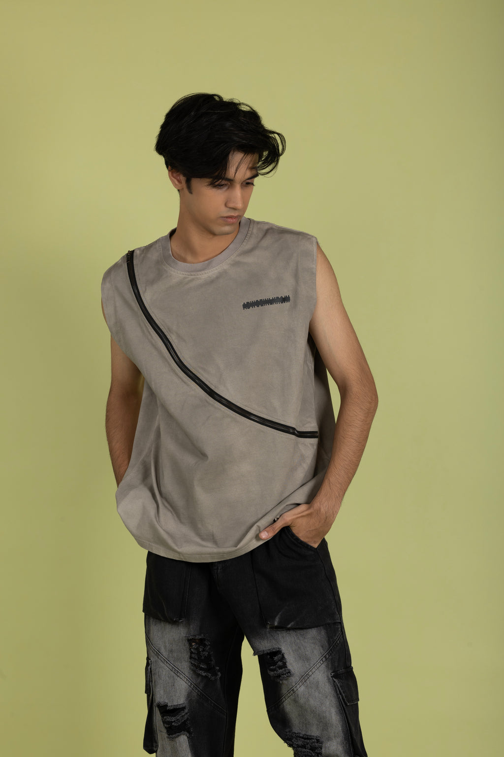 Zipper T-Shirt Light Brown