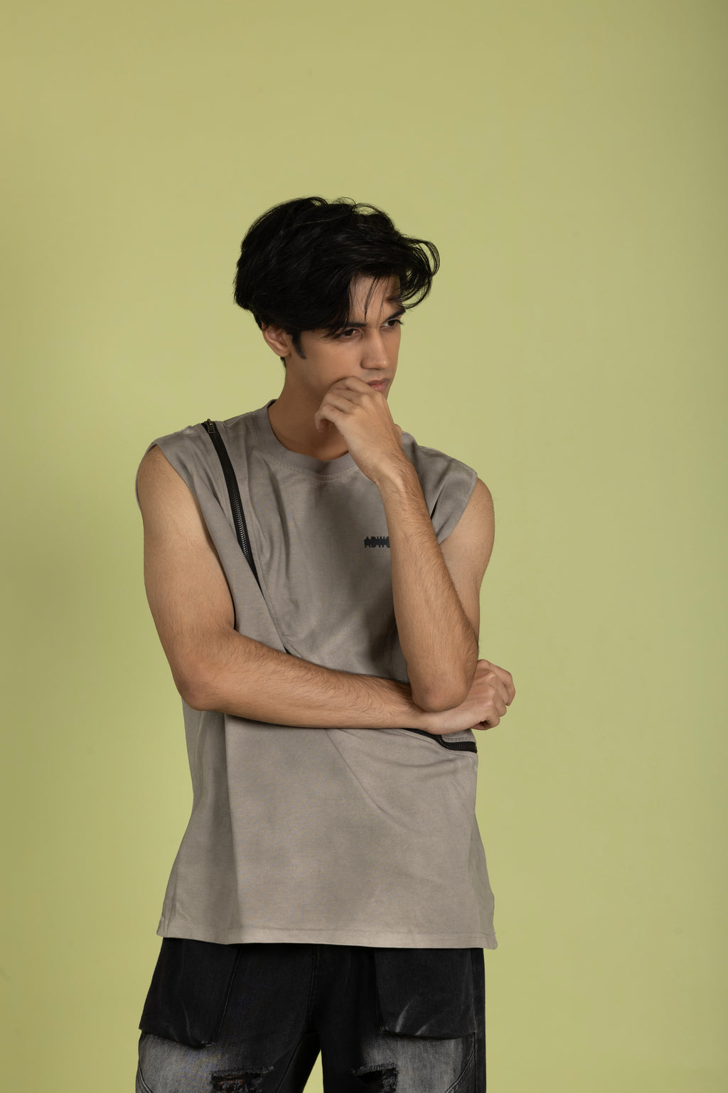 Zipper T-Shirt Light Brown