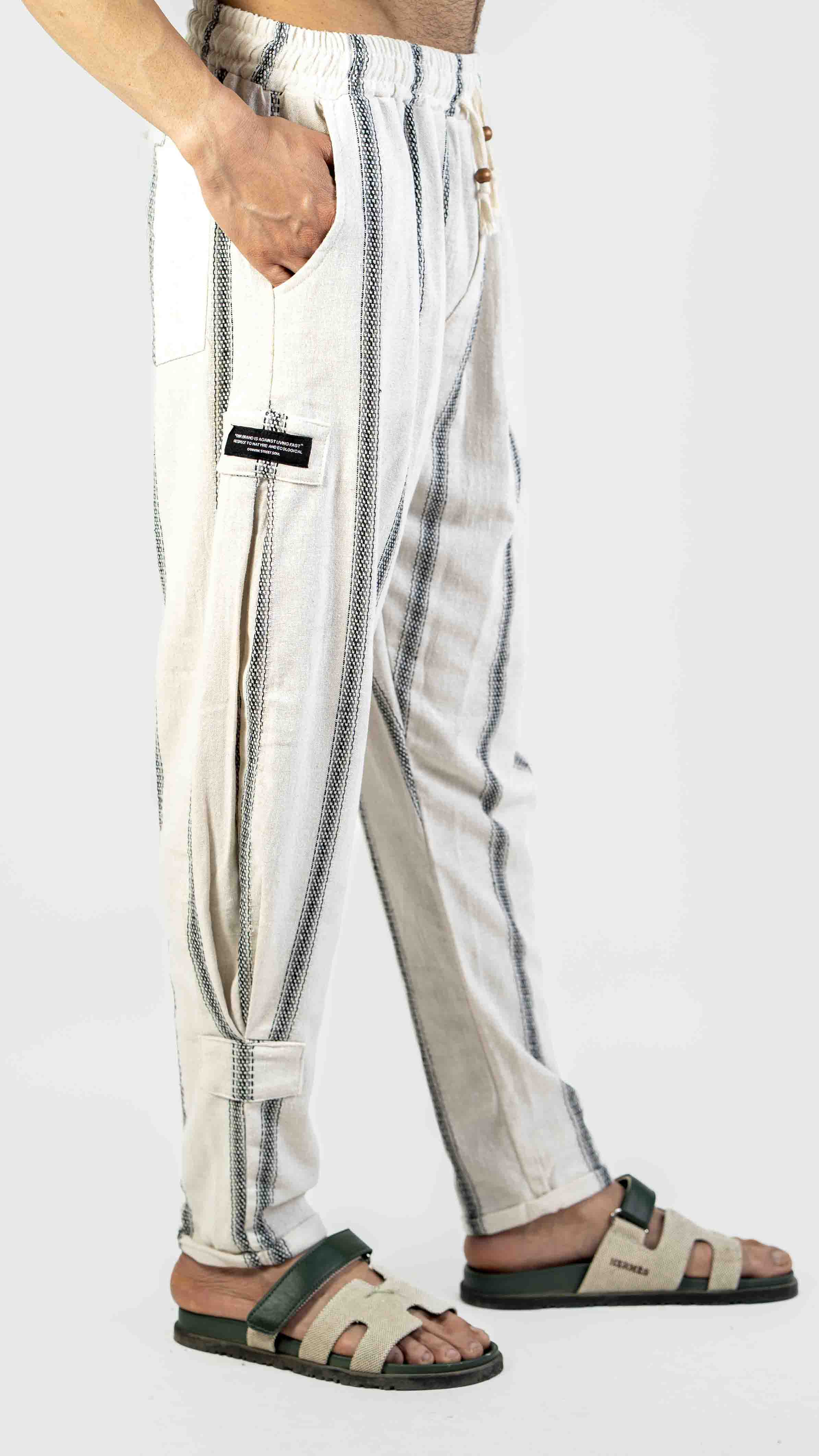 WHITE STRIPED CASUAL TROUSER