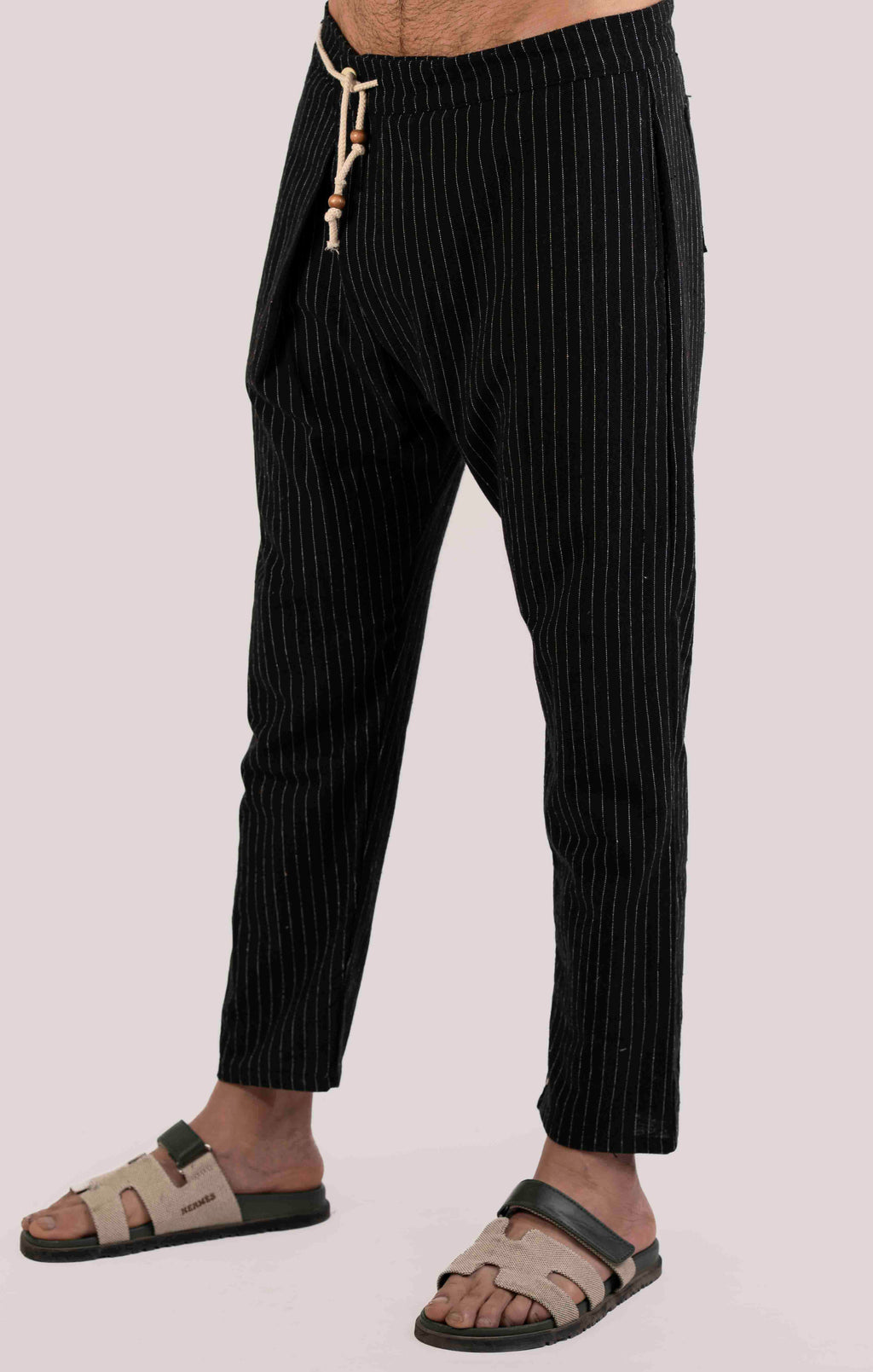 BLACK AND WHITE STRIPE LINEN CASUAL TROUSER