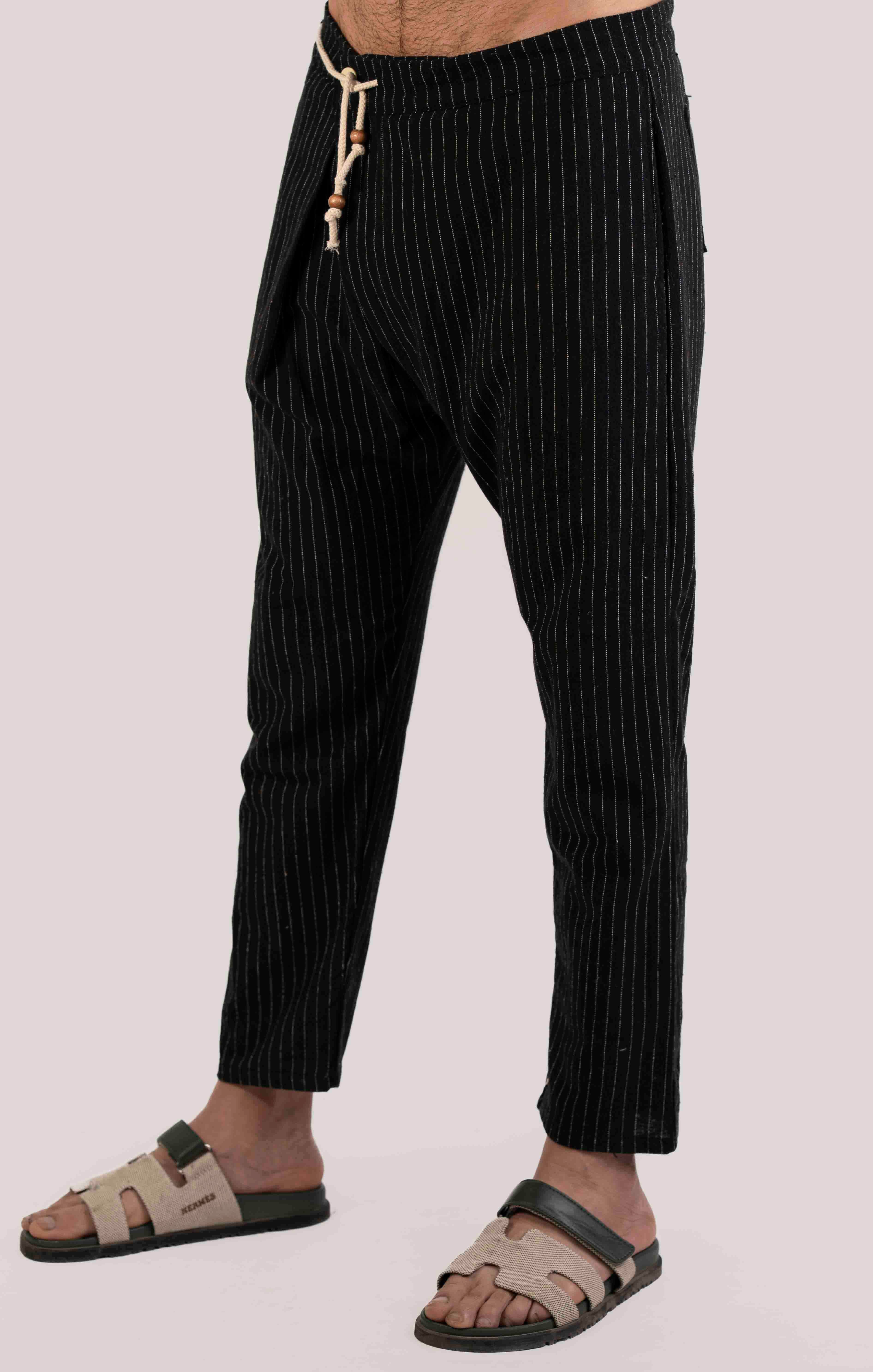 BLACK AND WHITE STRIPE LINEN CASUAL TROUSER