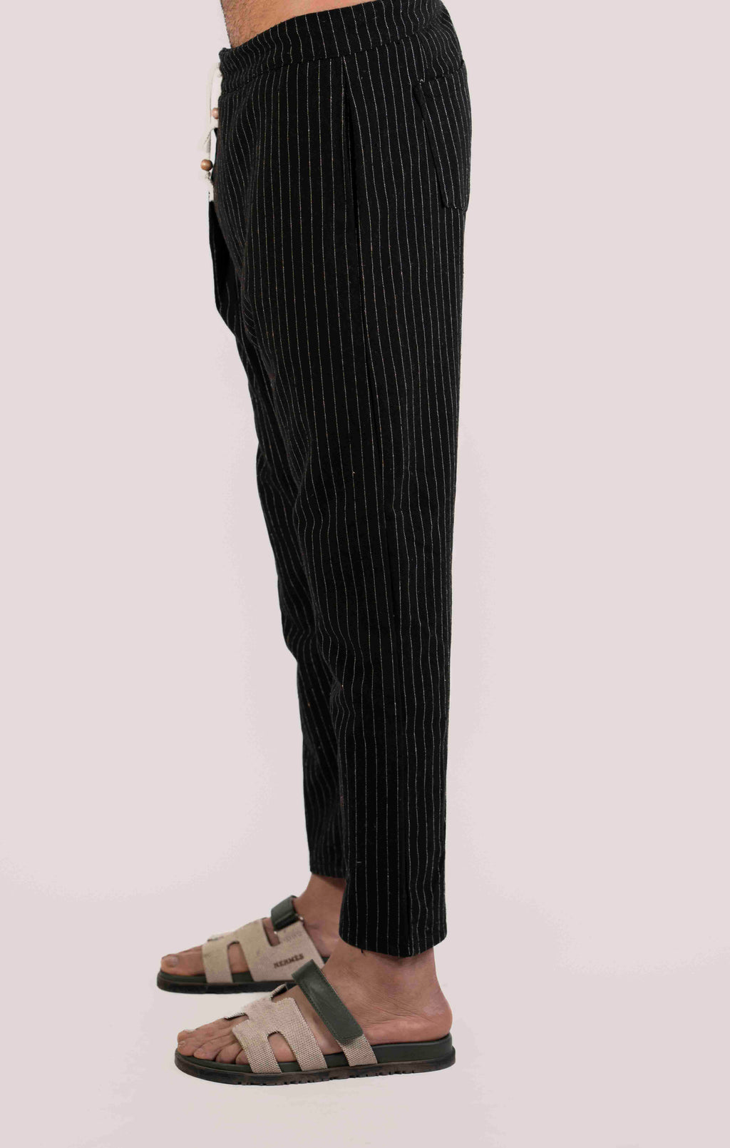 BLACK AND WHITE STRIPE LINEN CASUAL TROUSER