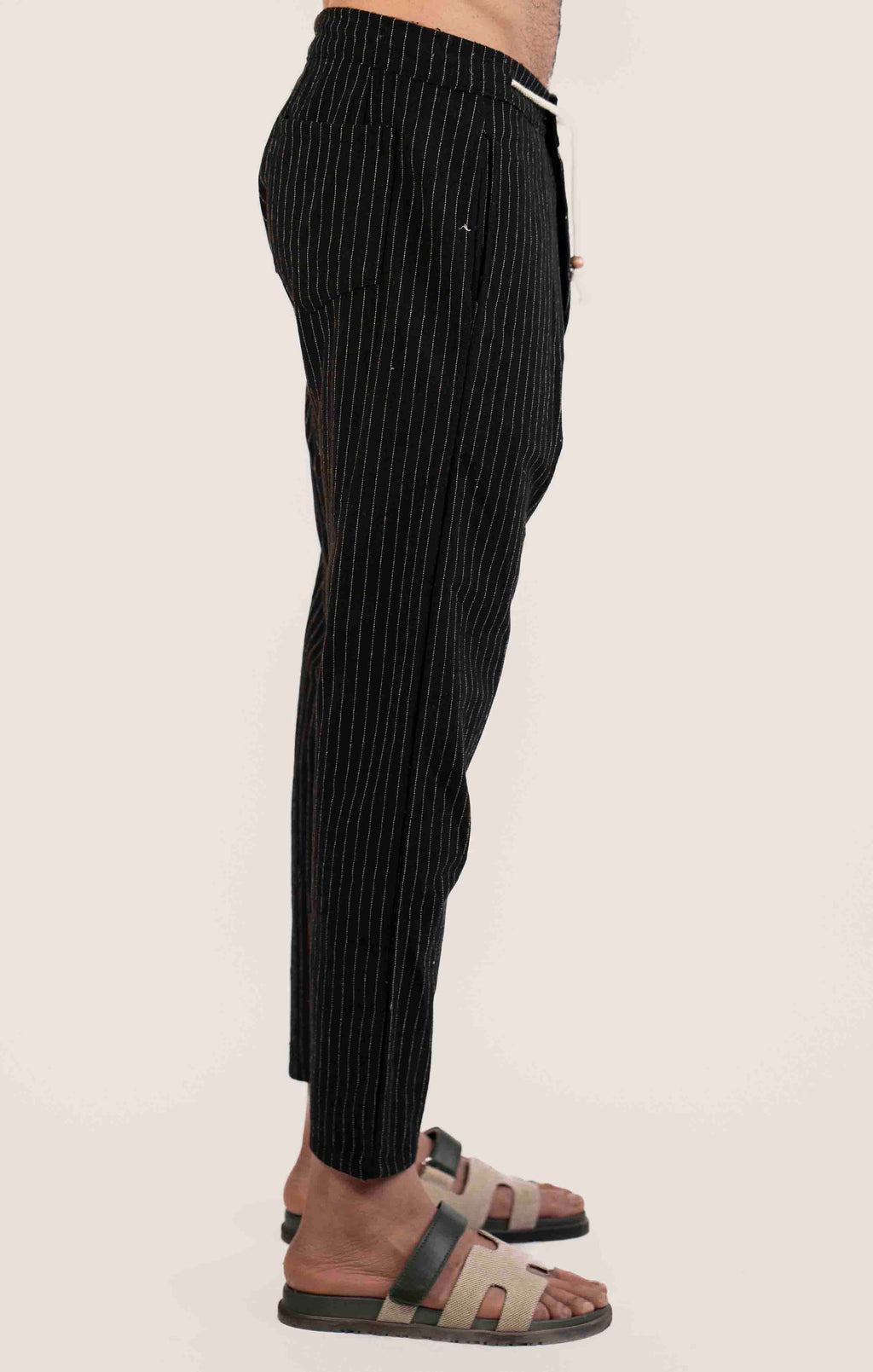 BLACK AND WHITE STRIPE LINEN CASUAL TROUSER
