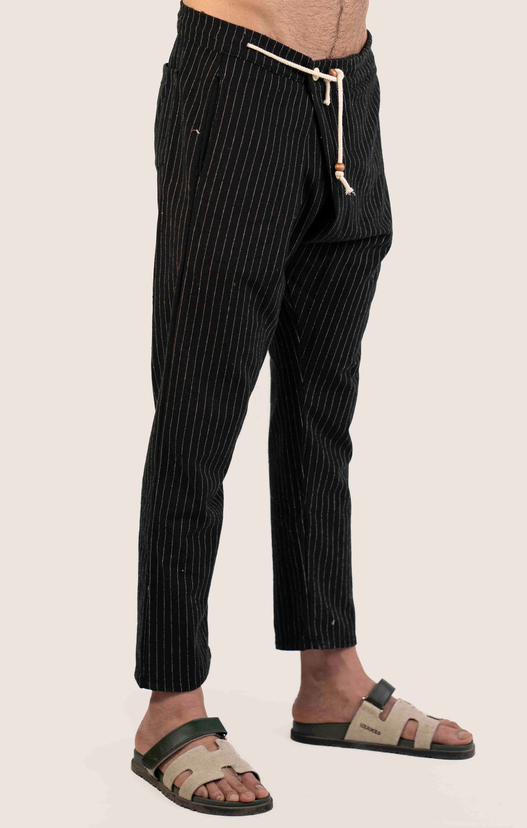 BLACK AND WHITE STRIPE LINEN CASUAL TROUSER
